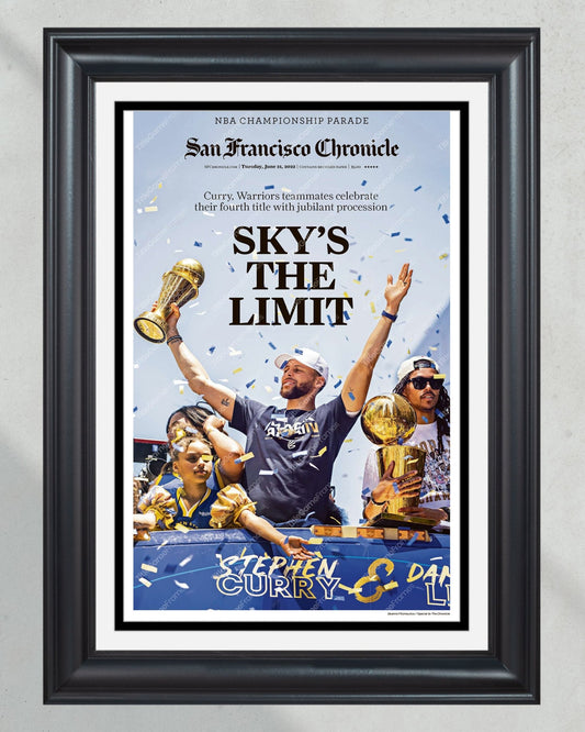 2022 Golden State Warriors “Sky’s The Limit” Parade NBA Champions Framed Front Page Newspaper Print - Title Game Frames