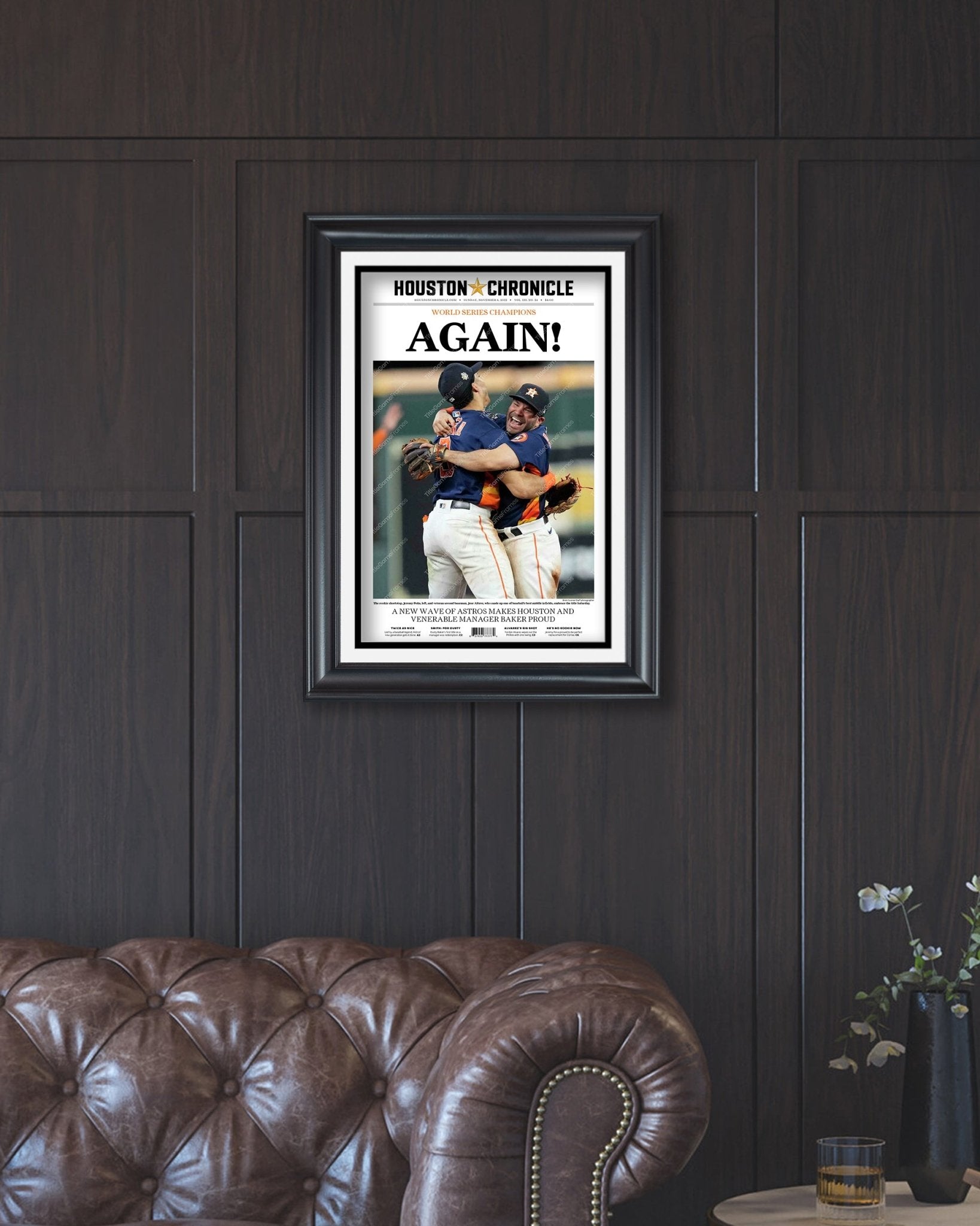 2022 Houston Astros “Again!” World Series Framed Front Page Newspaper Print - TitleGameFrames.com