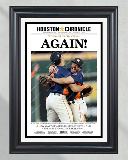 2022 Houston Astros “Again!” World Series Framed Front Page Newspaper Print - TitleGameFrames.com