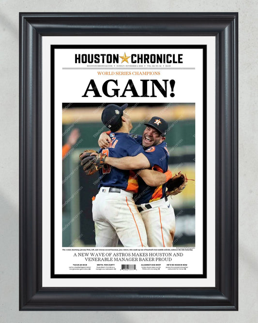 2022 Houston Astros “Again!” World Series Framed Front Page Newspaper Print - TitleGameFrames.com