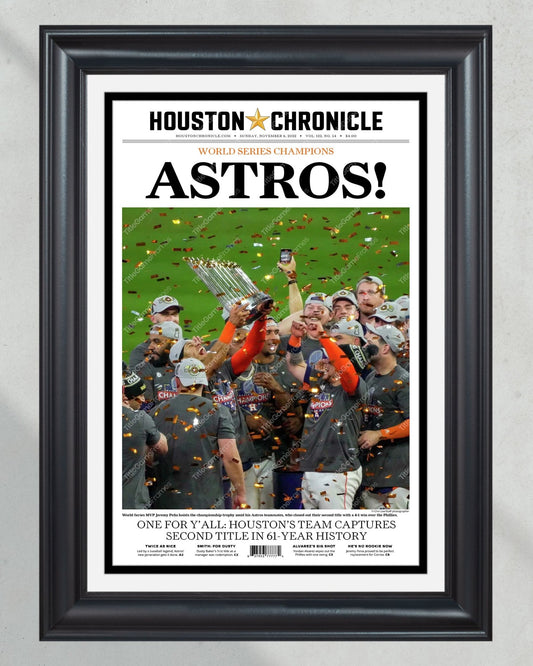 2022 Houston Astros “Astros!” World Series Framed Front Page Newspaper Print - TitleGameFrames.com