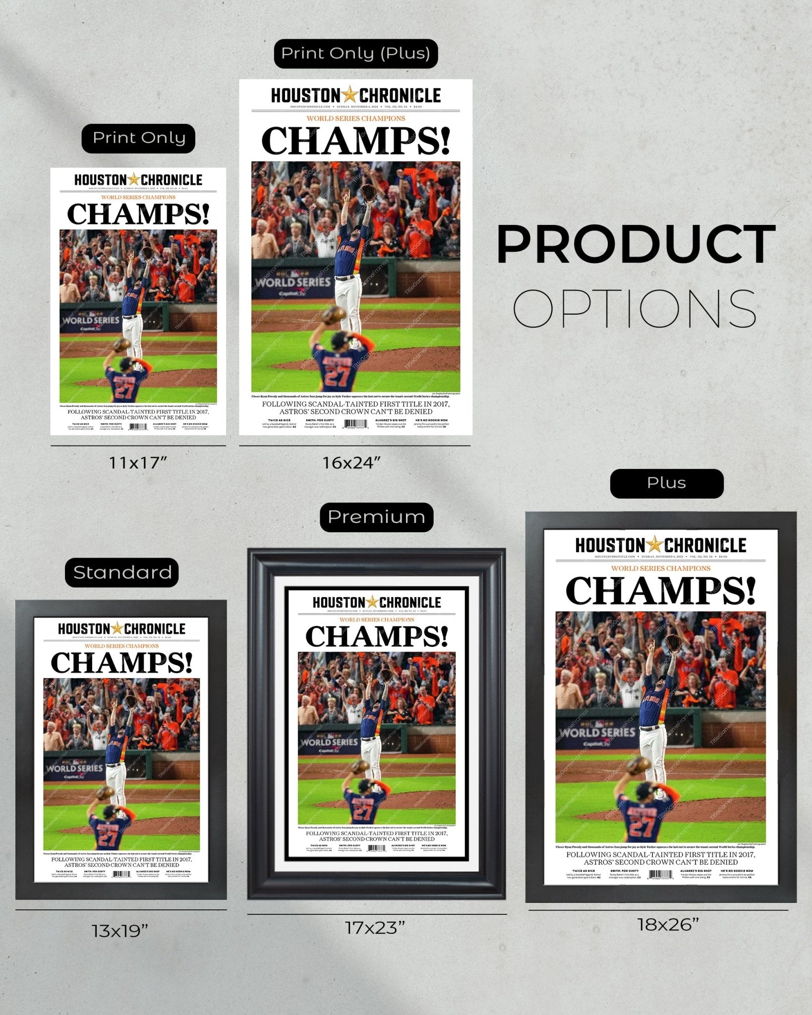 2022 Houston Astros “Champs” World Series Framed Front Page Newspaper Print - TitleGameFrames.com