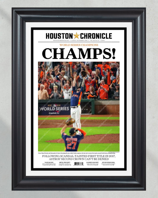 2022 Houston Astros “Champs” World Series Framed Front Page Newspaper Print - TitleGameFrames.com
