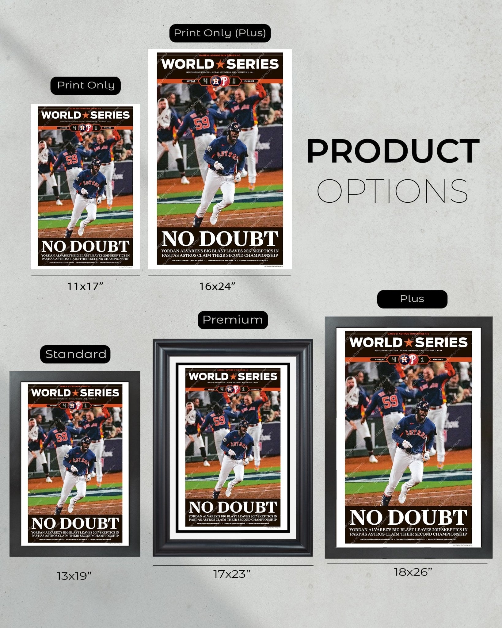 2022 Houston Astros “No Doubt” World Series Framed Front Page Newspaper Print - TitleGameFrames.com