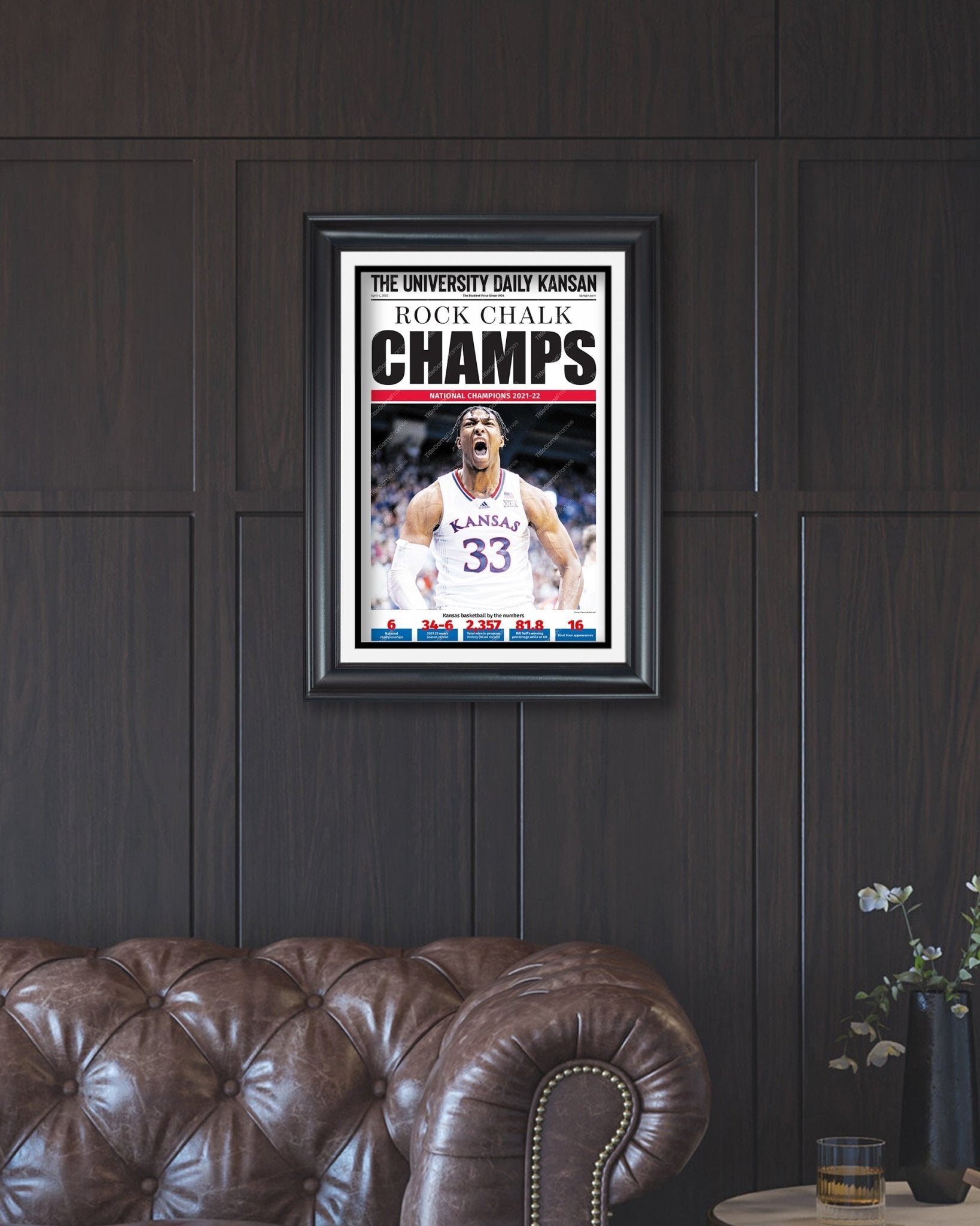 2022 Kansas Jayhawks “Champs” NCAA College Basketball Champions Framed Front Page Newspaper Print - Title Game Frames