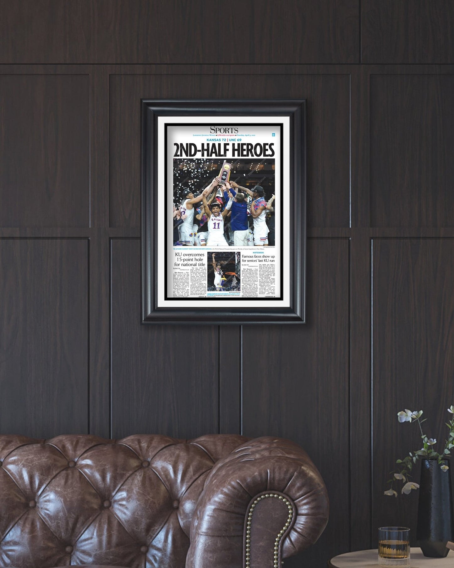 2022 Kansas Jayhawks NCAA Mens Basketball National Champions Framed Front Page Newspaper Print - Title Game Frames