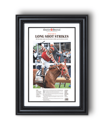 2022 Kentucky Derby “LONG SHOT STRIKES” 80 - 1 Odds Rich Strike Winning Horse Framed Newspaper - TitleGameFrames.com