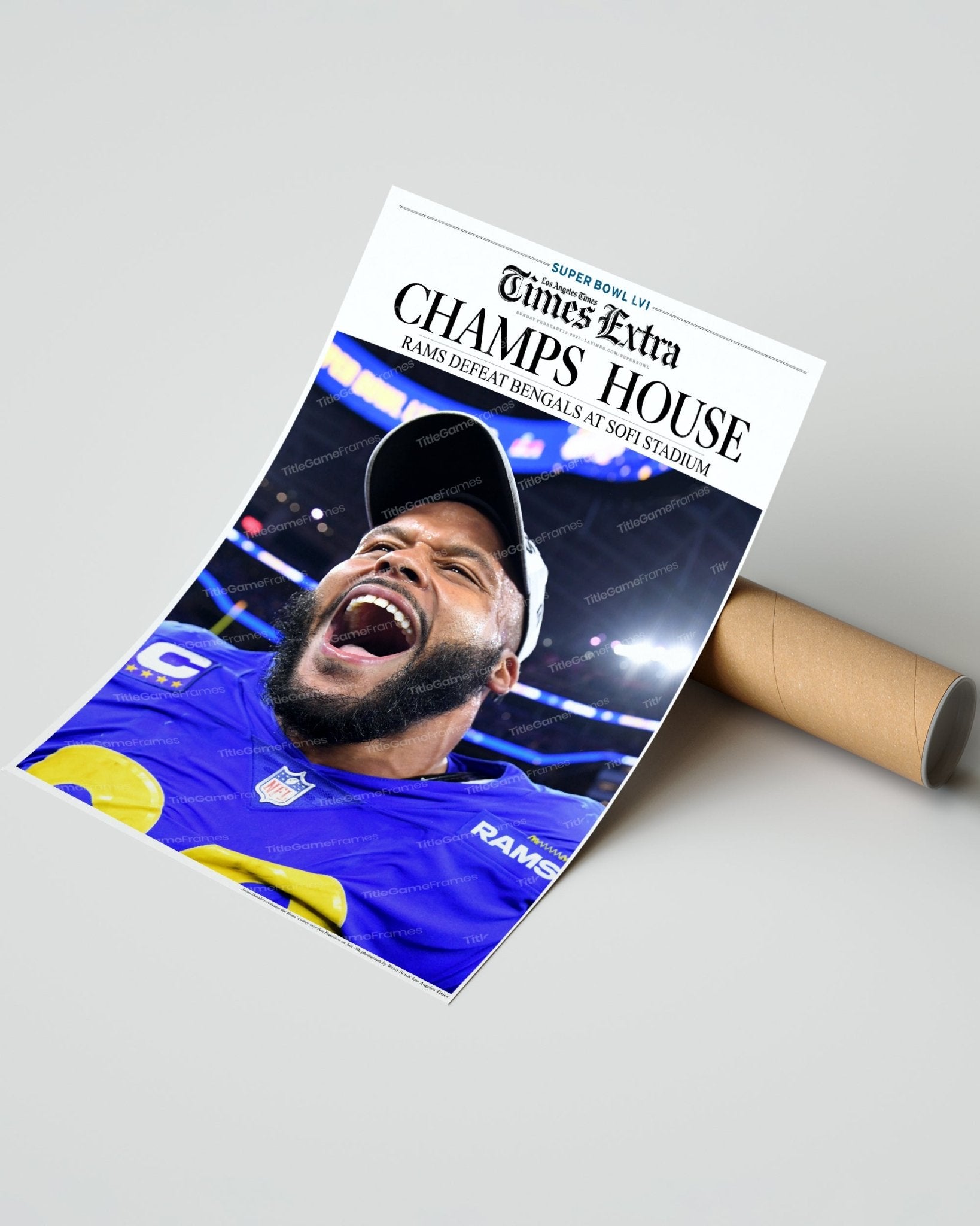 2022 LA Rams “Champs House” Super Bowl LVI Champions Framed Front Page Newspaper Print - Title Game Frames
