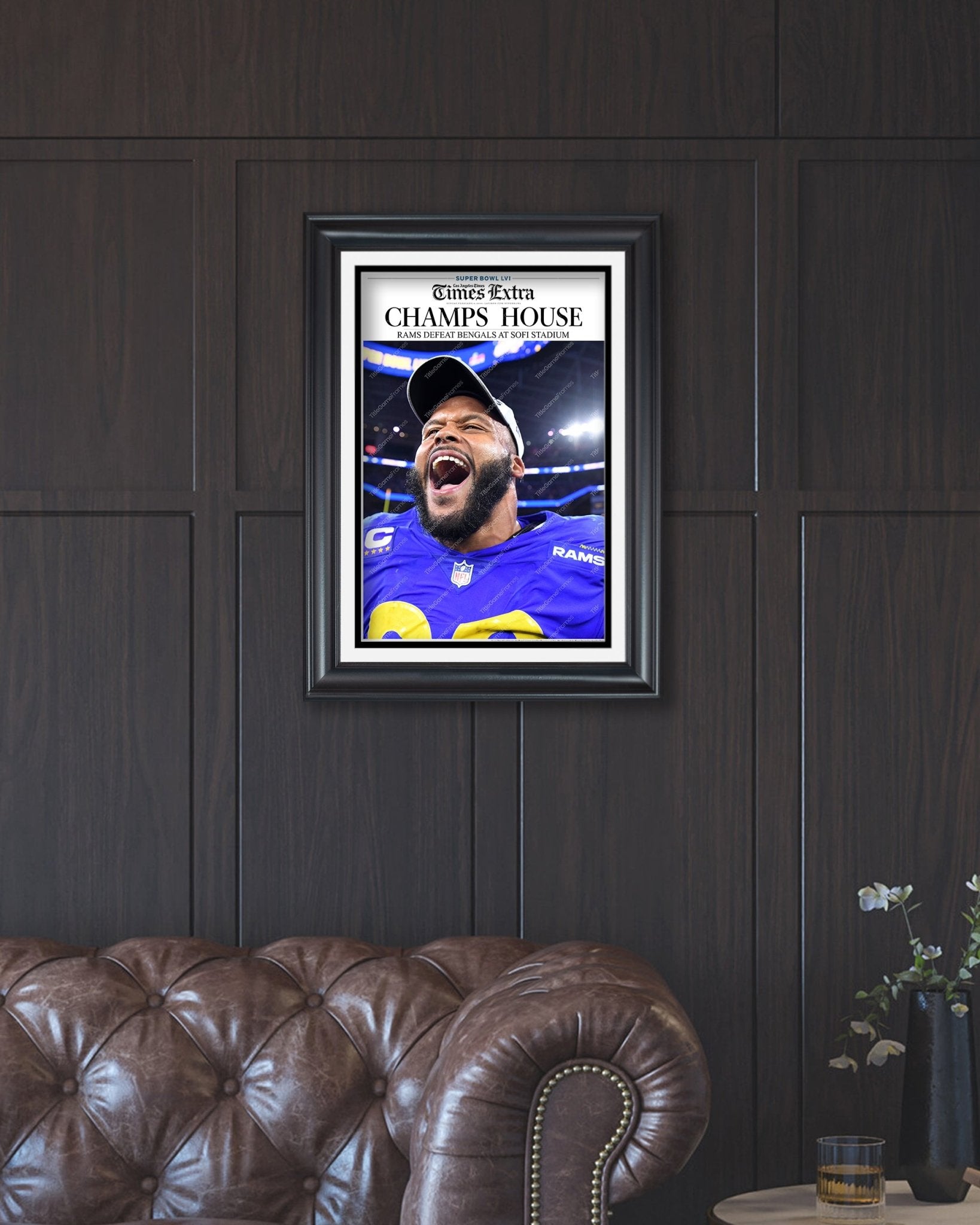 2022 LA Rams “Champs House” Super Bowl LVI Champions Framed Front Page Newspaper Print - Title Game Frames