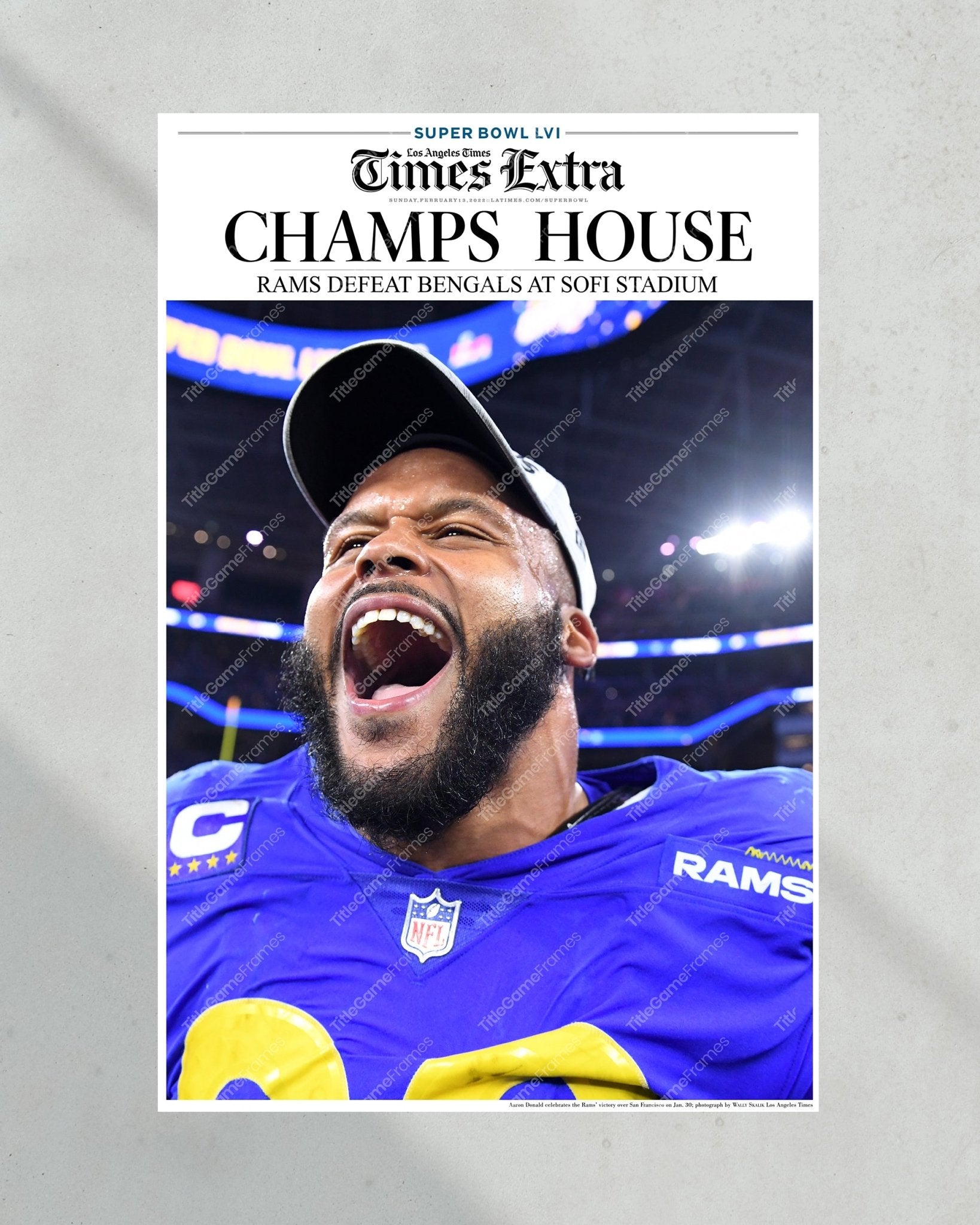 2022 LA Rams “Champs House” Super Bowl LVI Champions Framed Front Page Newspaper Print - Title Game Frames