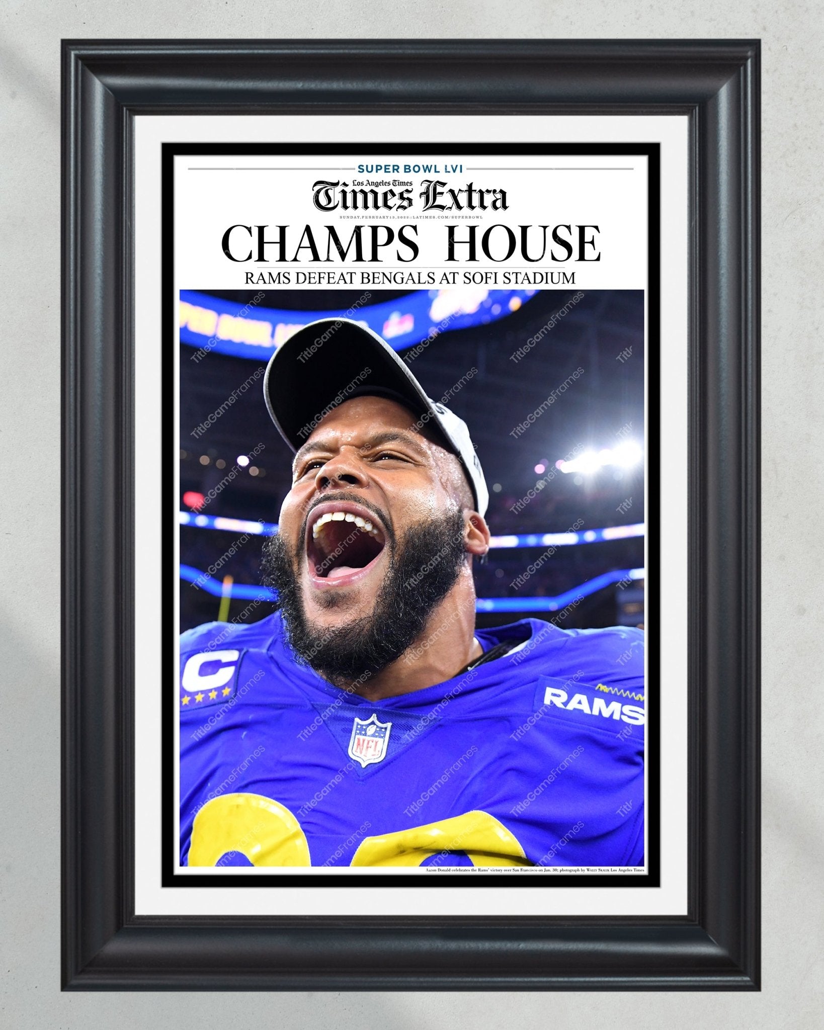 2022 LA Rams “Champs House” Super Bowl LVI Champions Framed Front Page Newspaper Print - Title Game Frames