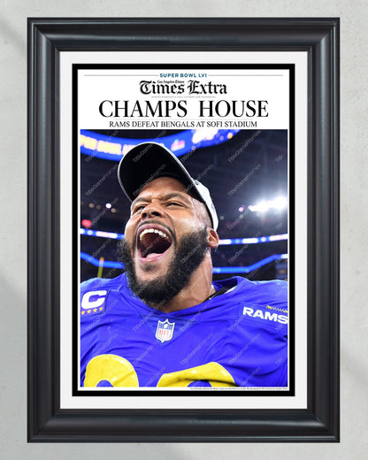 2022 LA Rams “Champs House” Super Bowl LVI Champions Framed Front Page Newspaper Print - Title Game Frames