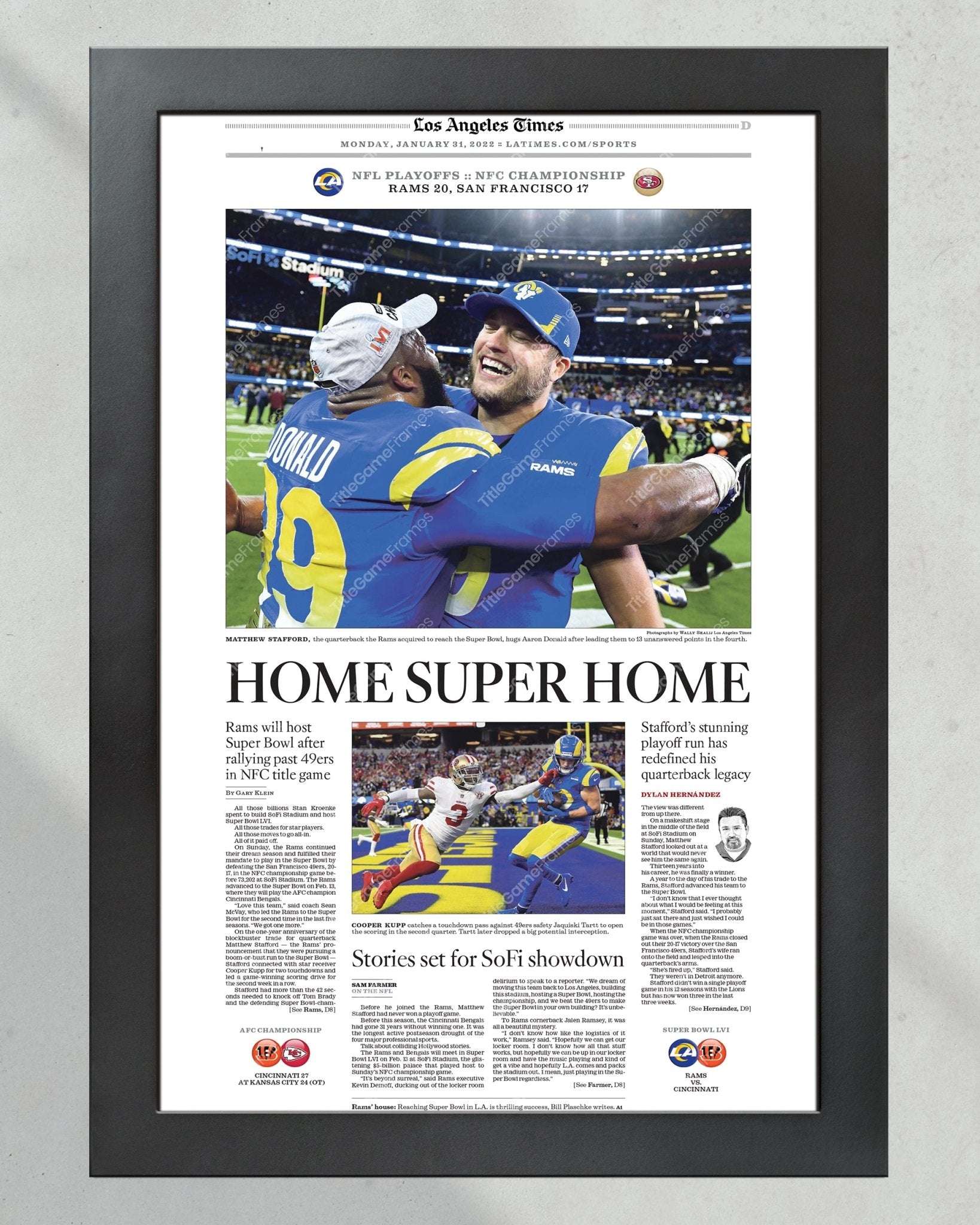 2022 LA Rams NFC Champions Framed Front Page Newspaper Print - Title Game Frames