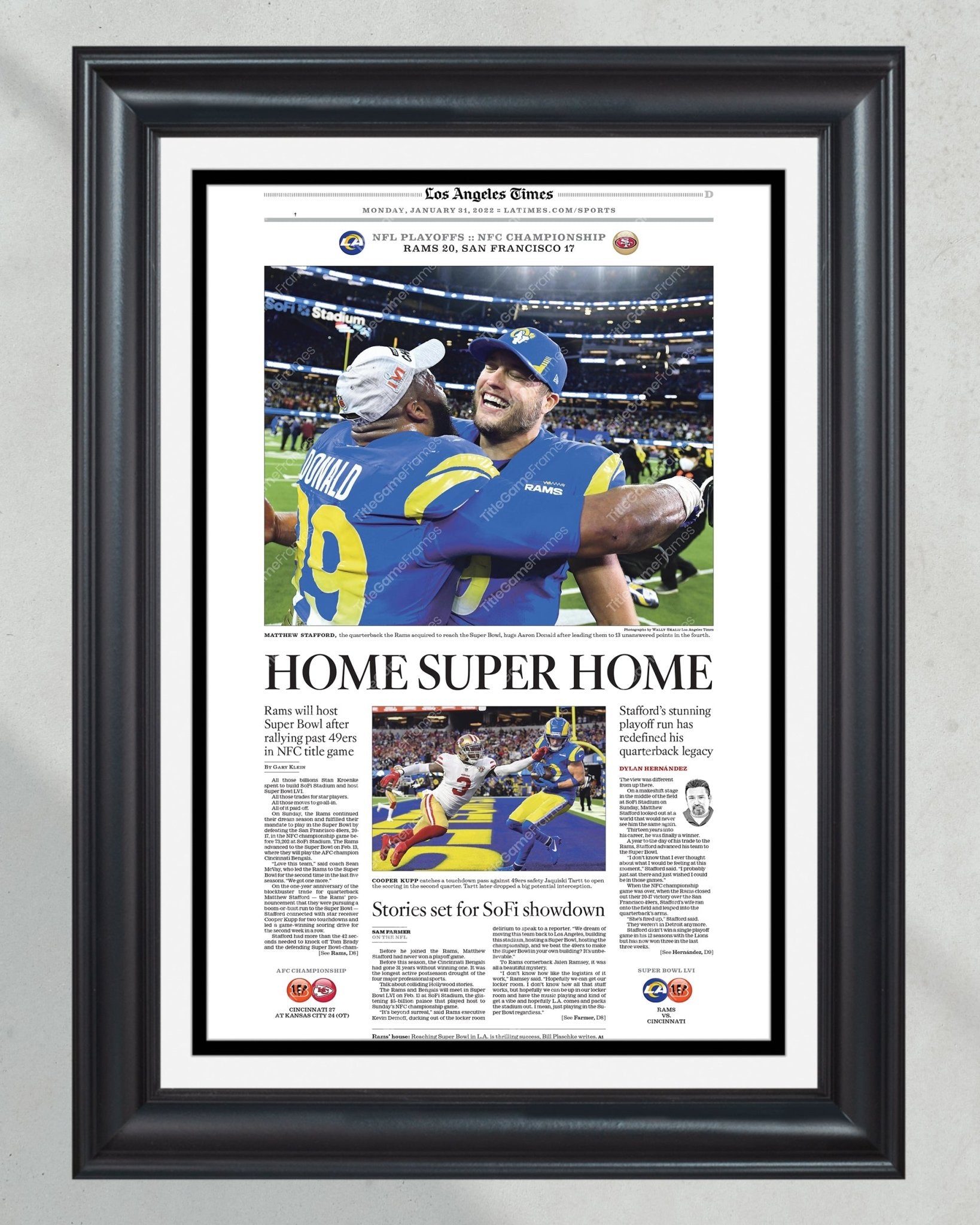 2022 LA Rams NFC Champions Framed Front Page Newspaper Print - Title Game Frames
