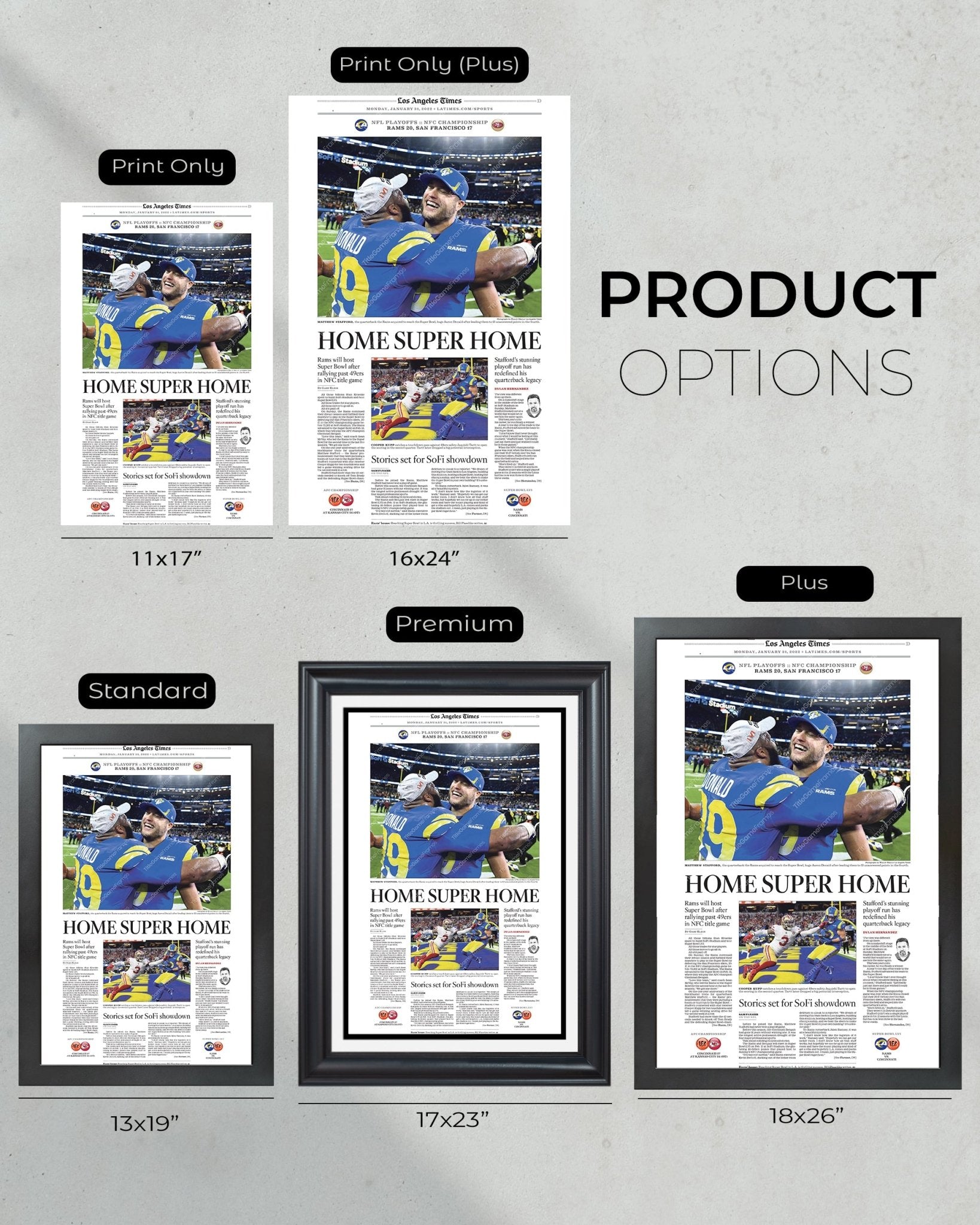 2022 LA Rams NFC Champions Framed Front Page Newspaper Print - Title Game Frames