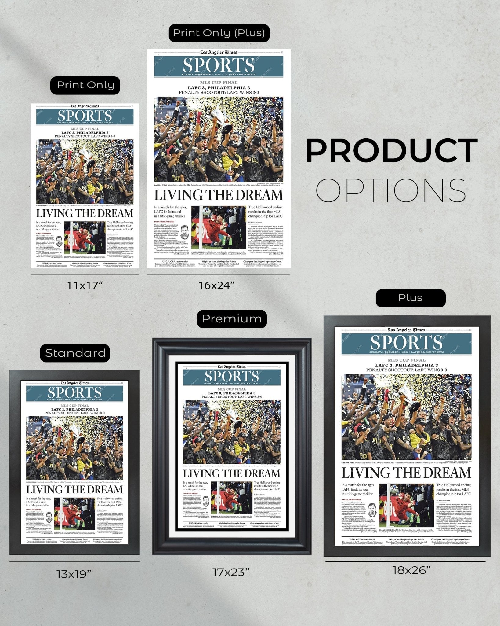 2022 LAFC Los Angeles Football Club MLS Championship Framed Front Page Newspaper - Title Game Frames