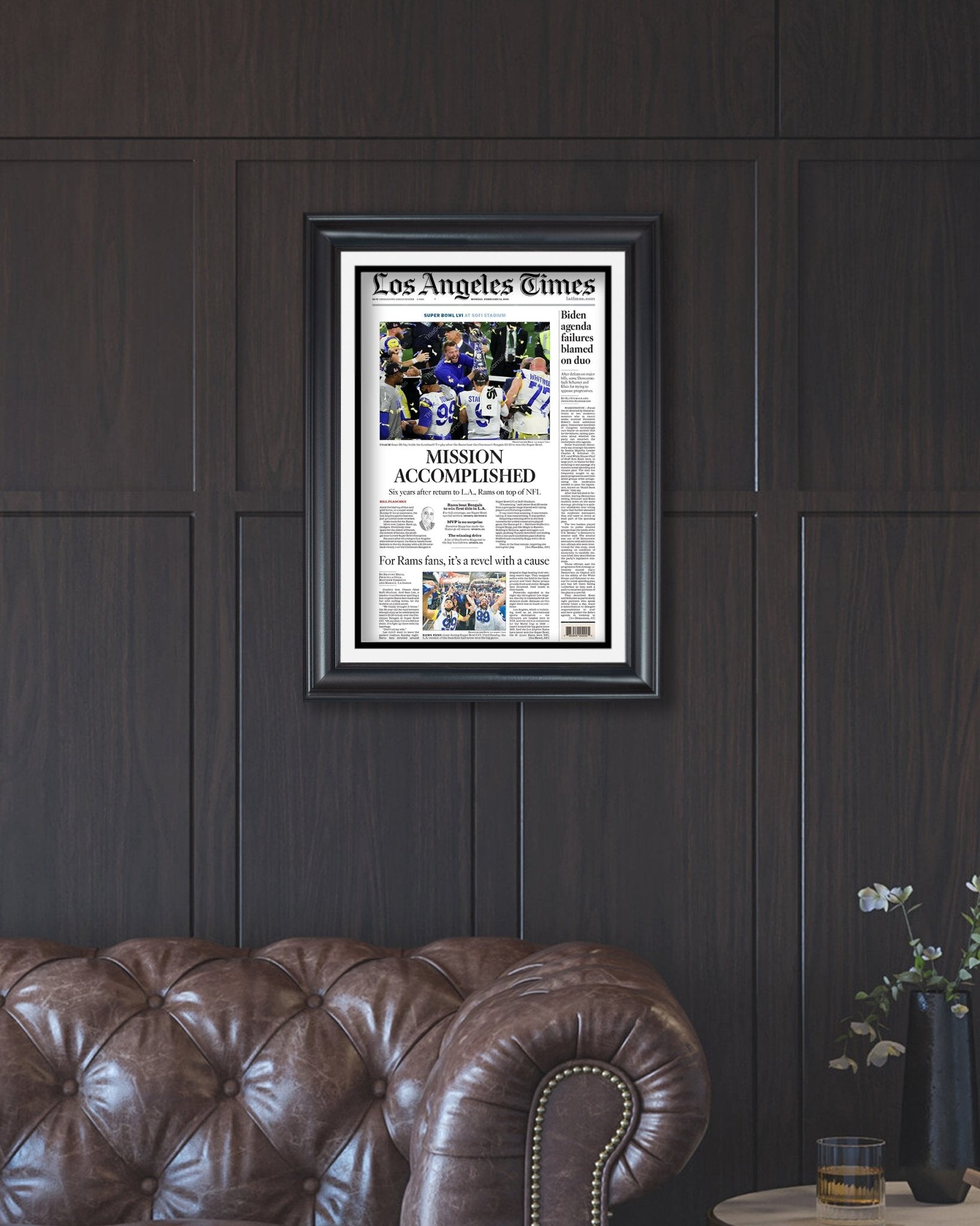 2022 Los Angeles Rams Super Bowl LVI Framed Front Page Newspaper Print Cover SoFi Stadium - Title Game Frames