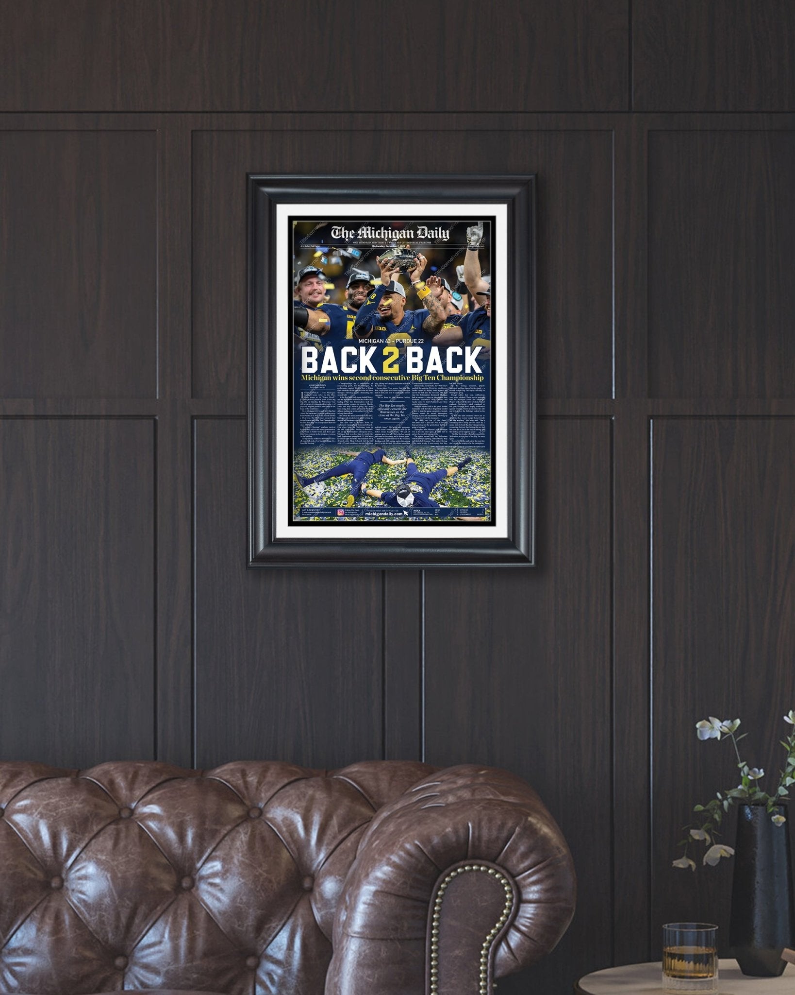 2022 Michigan Wolverines Big Ten Championship: 'Back - 2 - Back' - Framed Newspaper Print - TitleGameFrames.com