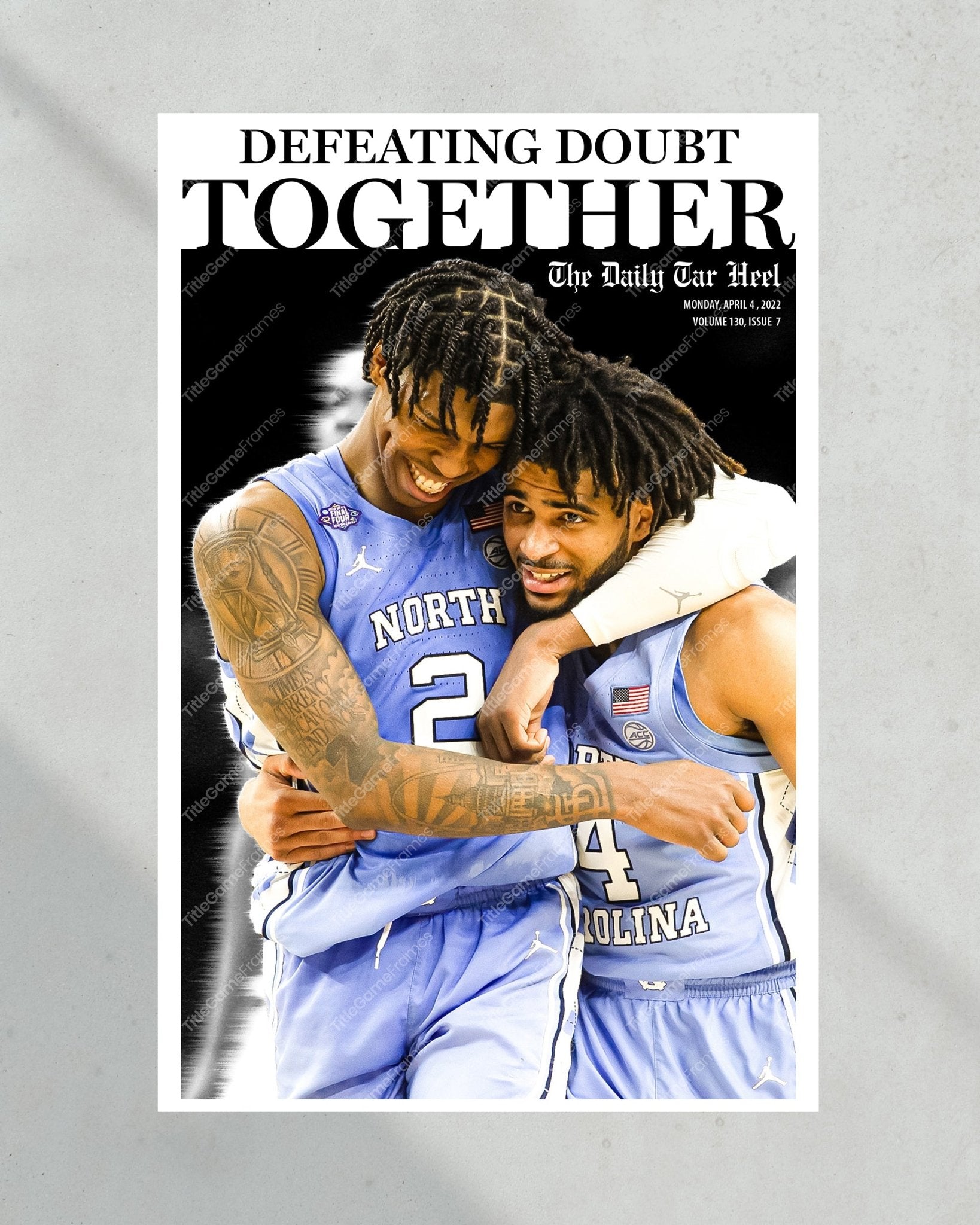 2022 North Carolina Tar Heels vs Duke Final Four Framed Front Page Newspaper Print - Title Game Frames