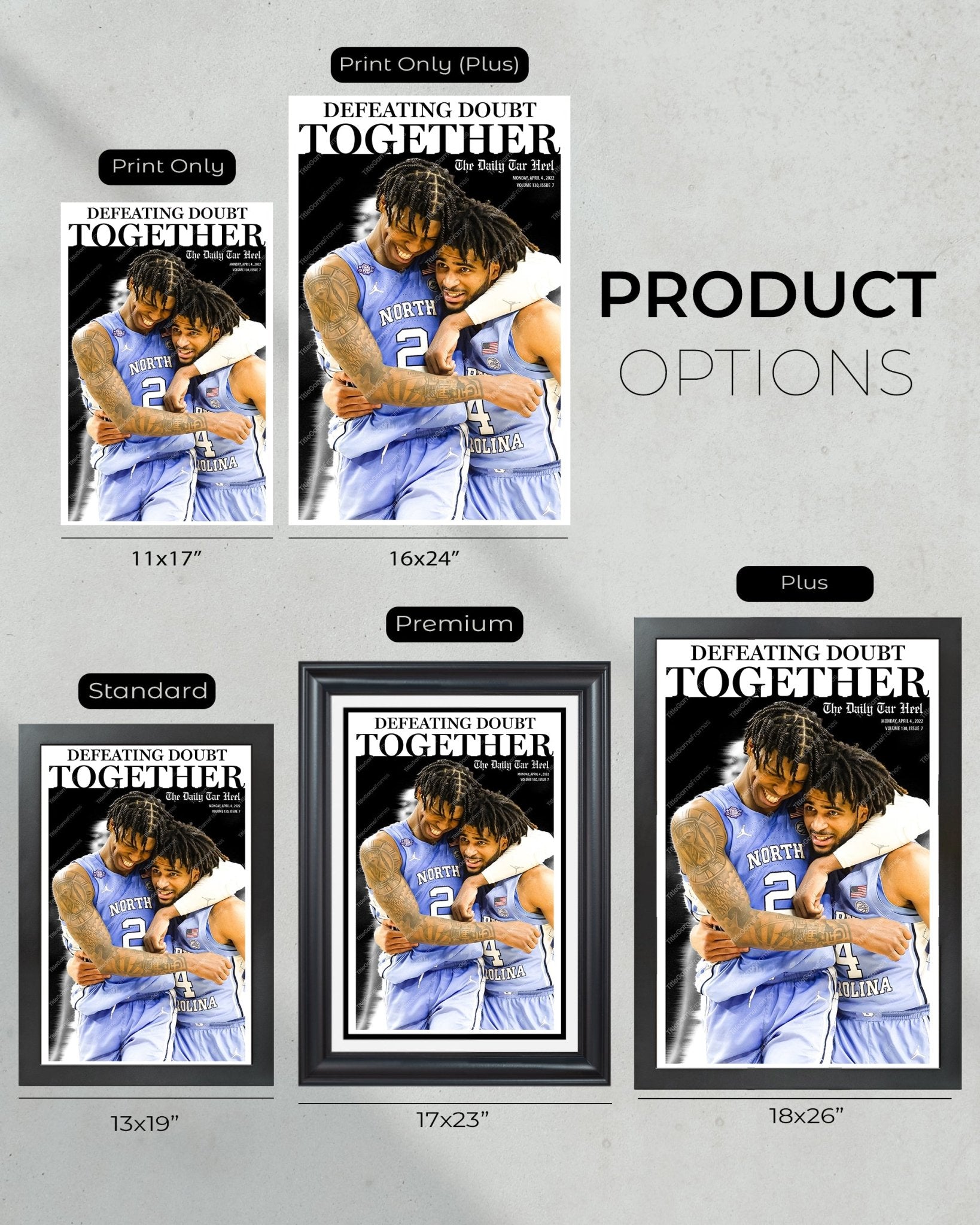 2022 North Carolina Tar Heels vs Duke Final Four Framed Front Page Newspaper Print - Title Game Frames