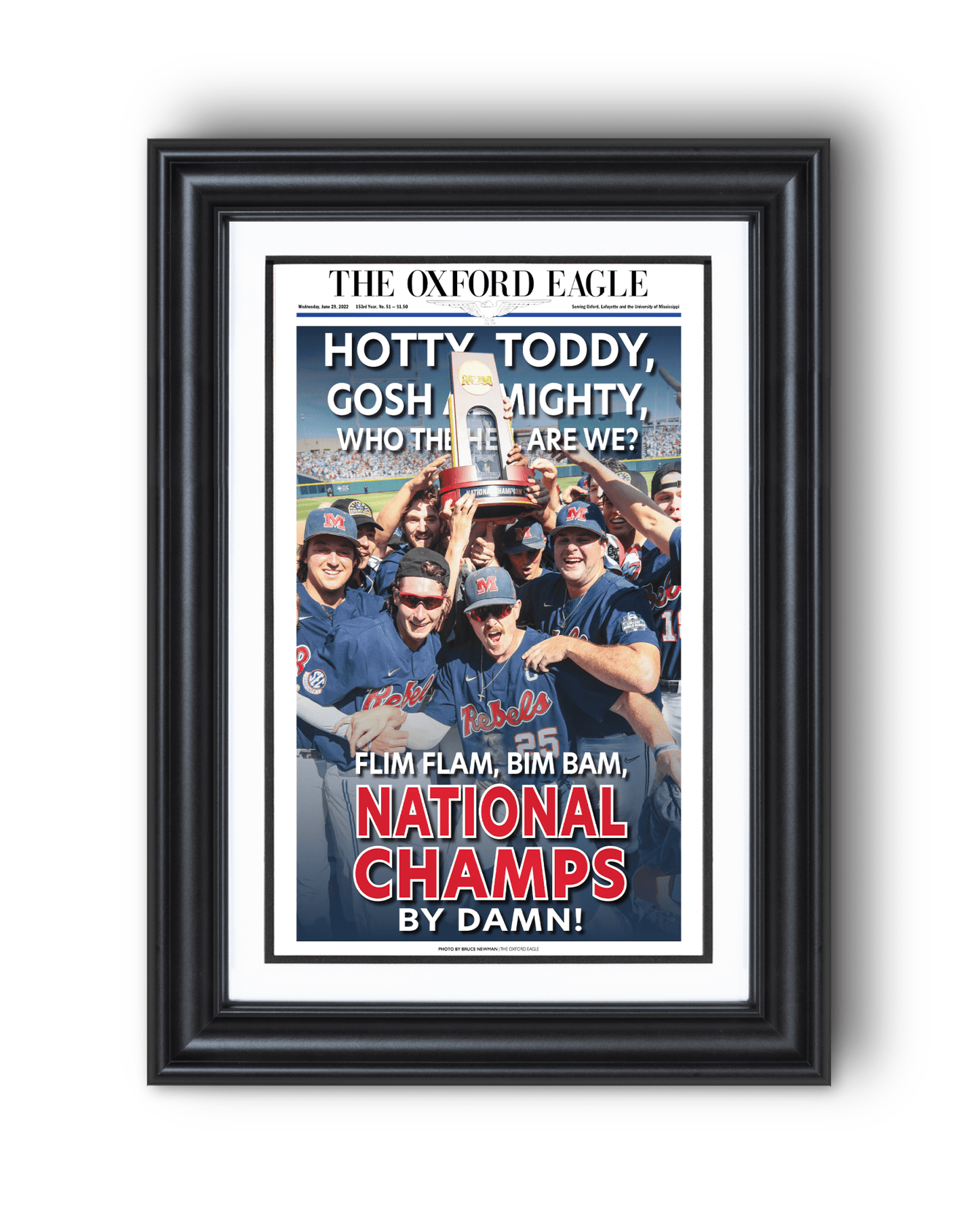 2022 Ole Miss Rebels Mens' College World Series Champions 'HOTTY TODDY' Framed Newspaper - TitleGameFrames.com