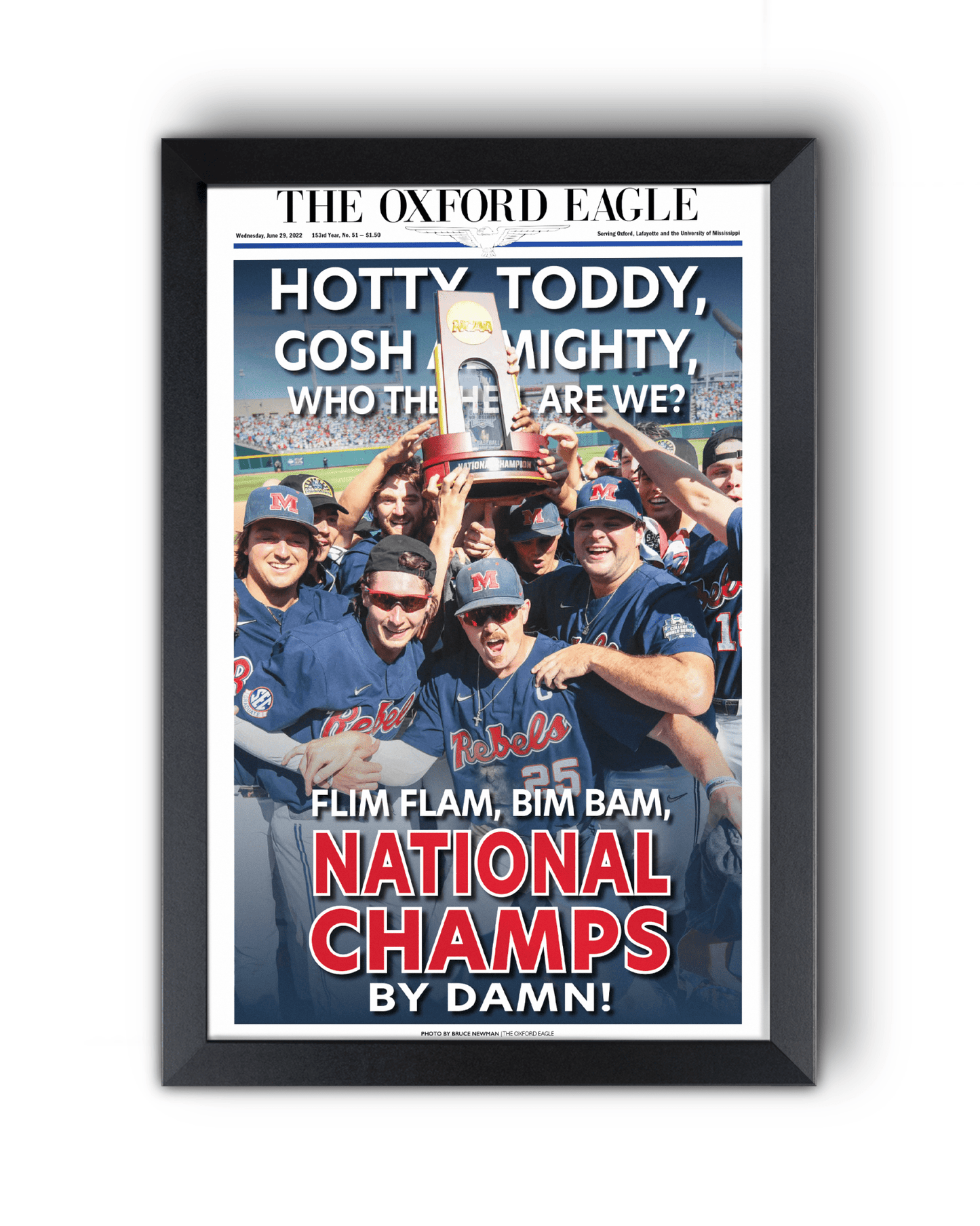 2022 Ole Miss Rebels Mens' College World Series Champions 'HOTTY TODDY' Framed Newspaper - TitleGameFrames.com