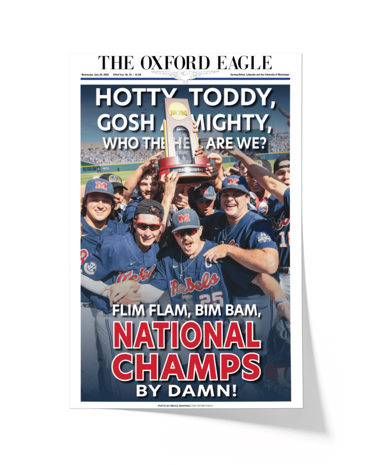 2022 Ole Miss Rebels Mens' College World Series Champions 'HOTTY TODDY' Framed Newspaper - TitleGameFrames.com