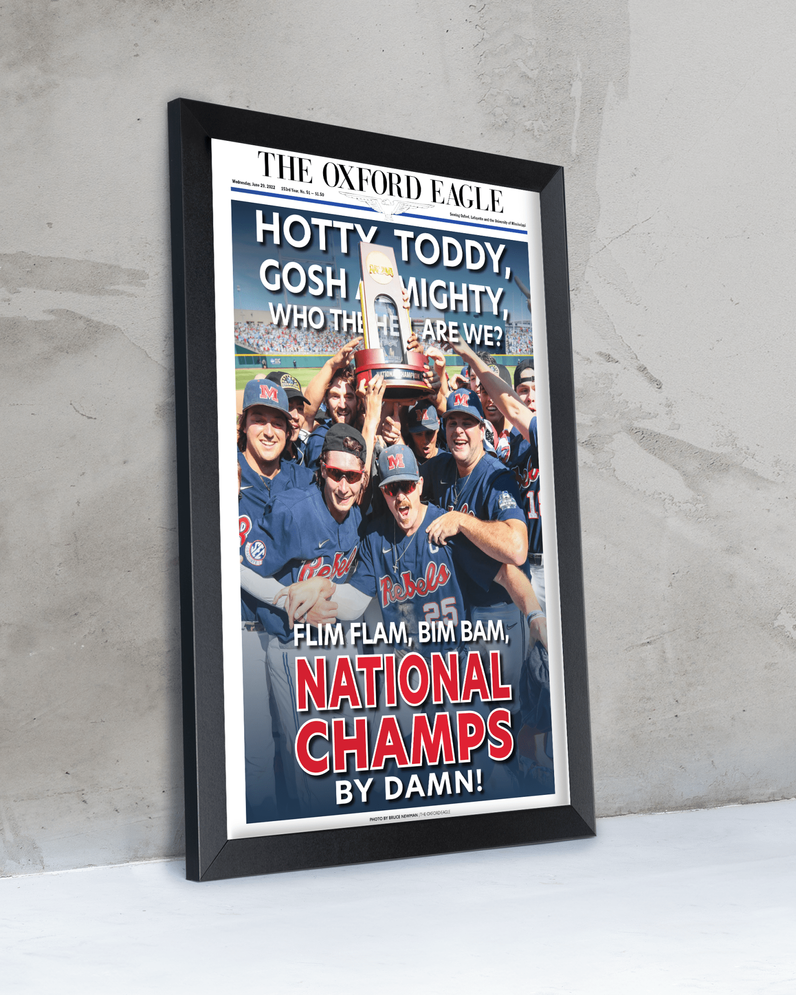2022 Ole Miss Rebels Mens' College World Series Champions 'HOTTY TODDY' Framed Newspaper - TitleGameFrames.com
