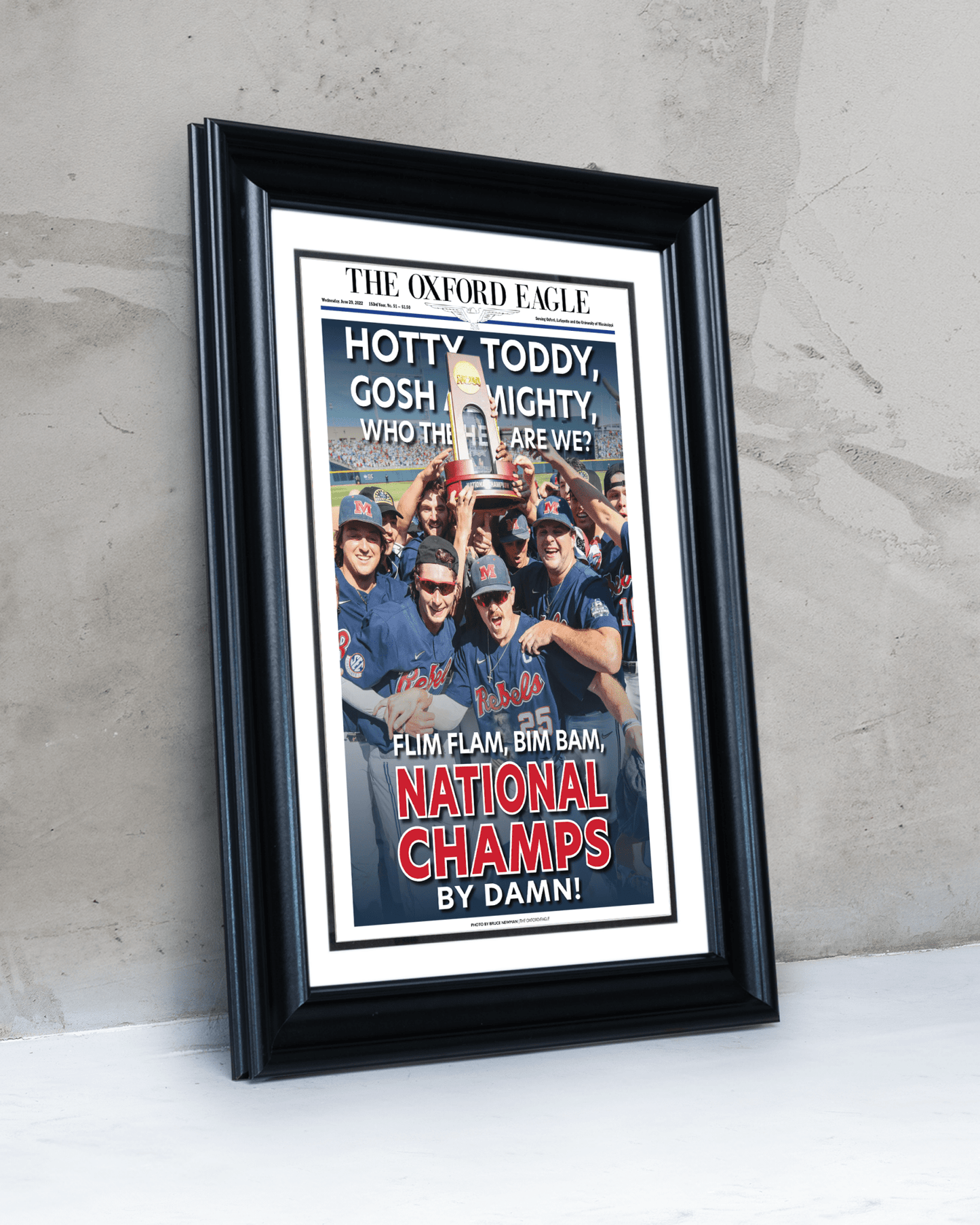 2022 Ole Miss Rebels Mens' College World Series Champions 'HOTTY TODDY' Framed Newspaper - TitleGameFrames.com