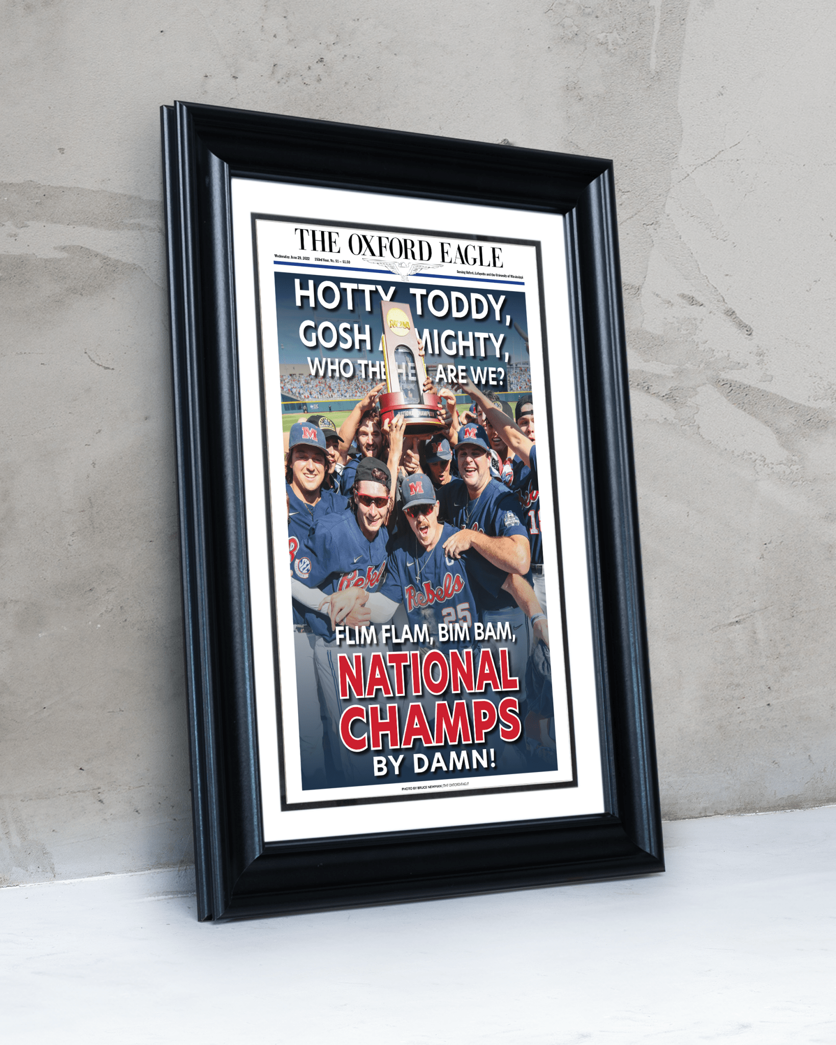 2022 Ole Miss Rebels Mens' College World Series Champions 'HOTTY TODDY' Framed Newspaper - TitleGameFrames.com