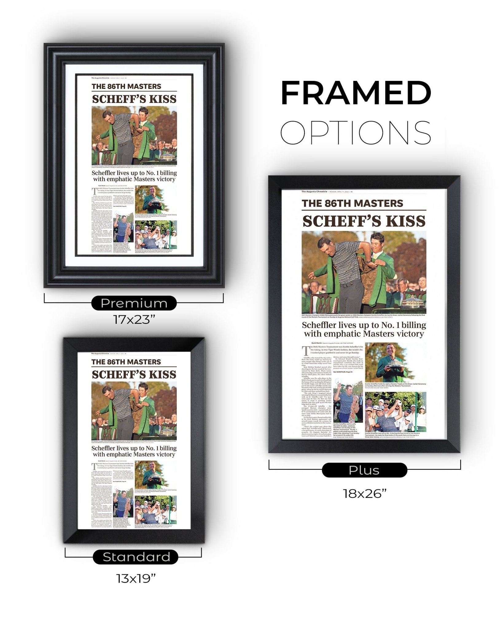 2022 Scottie Scheffler Masters Champion 'Scheff's Kiss' Framed Newspaper - TitleGameFrames.com