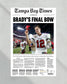 2022 Tom Brady Retirement Framed Front Page Newspaper Print - Title Game Frames