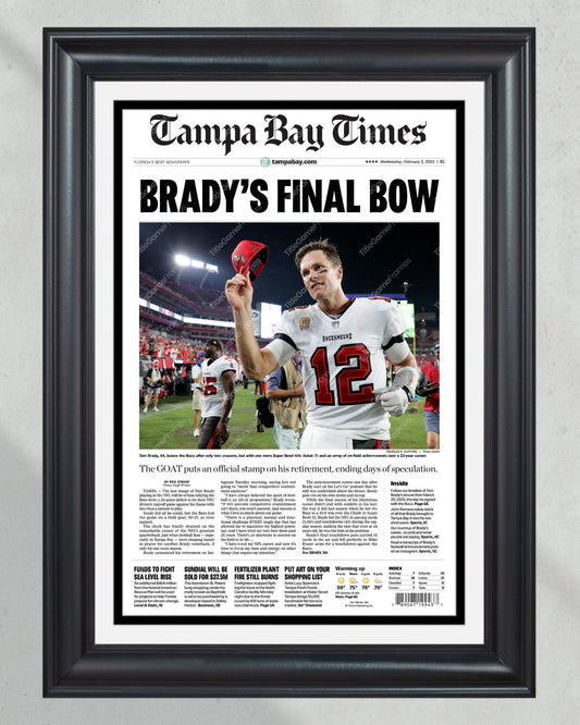 2022 Tom Brady Retirement Framed Front Page Newspaper Print - Title Game Frames