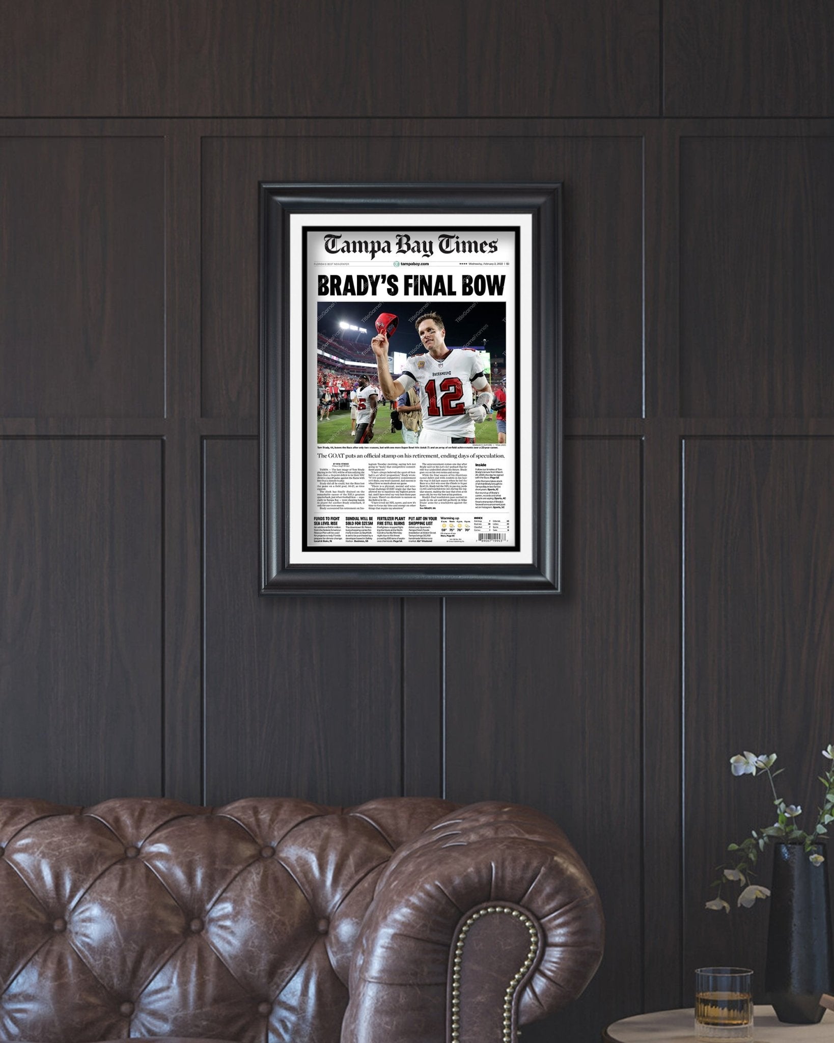 2022 Tom Brady Retirement Framed Front Page Newspaper Print - Title Game Frames