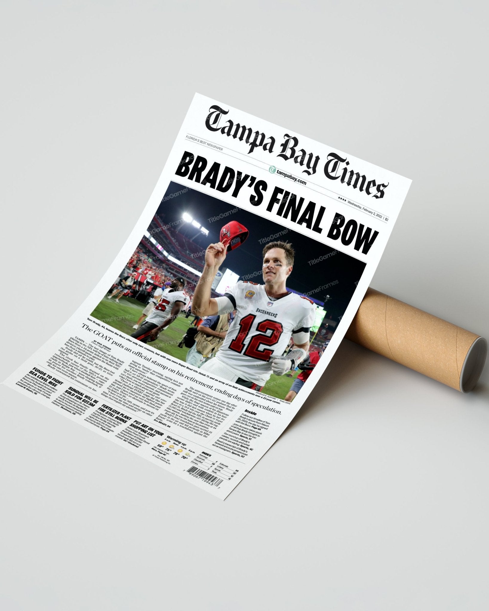 2022 Tom Brady Retirement Framed Front Page Newspaper Print - Title Game Frames