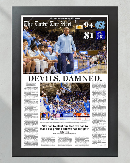 2022 UNC Tar Heels Defeat Duke Coach K Final Home Game - Framed Newspaper - TitleGameFrames.com