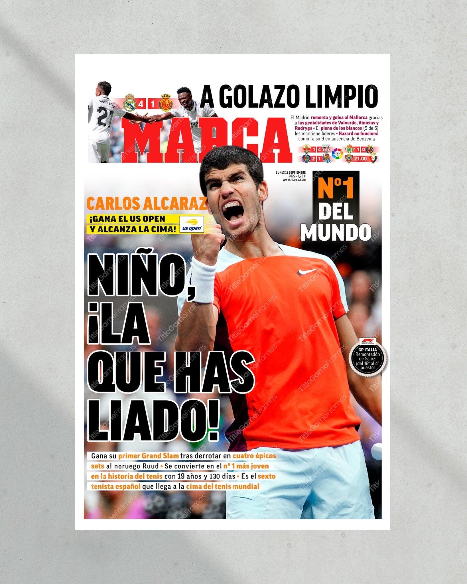 2022 US Open Tennis Champion Carlos Alcaraz - Title Game Frames