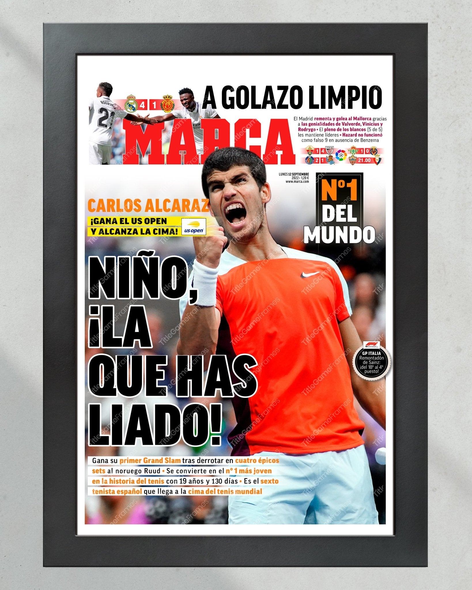 2022 US Open Tennis Champion Carlos Alcaraz - Title Game Frames