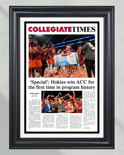 2022 Virginia Tech Hokies ACC NCAA Basketball Champions Framed Front Page Newspaper Print - Title Game Frames
