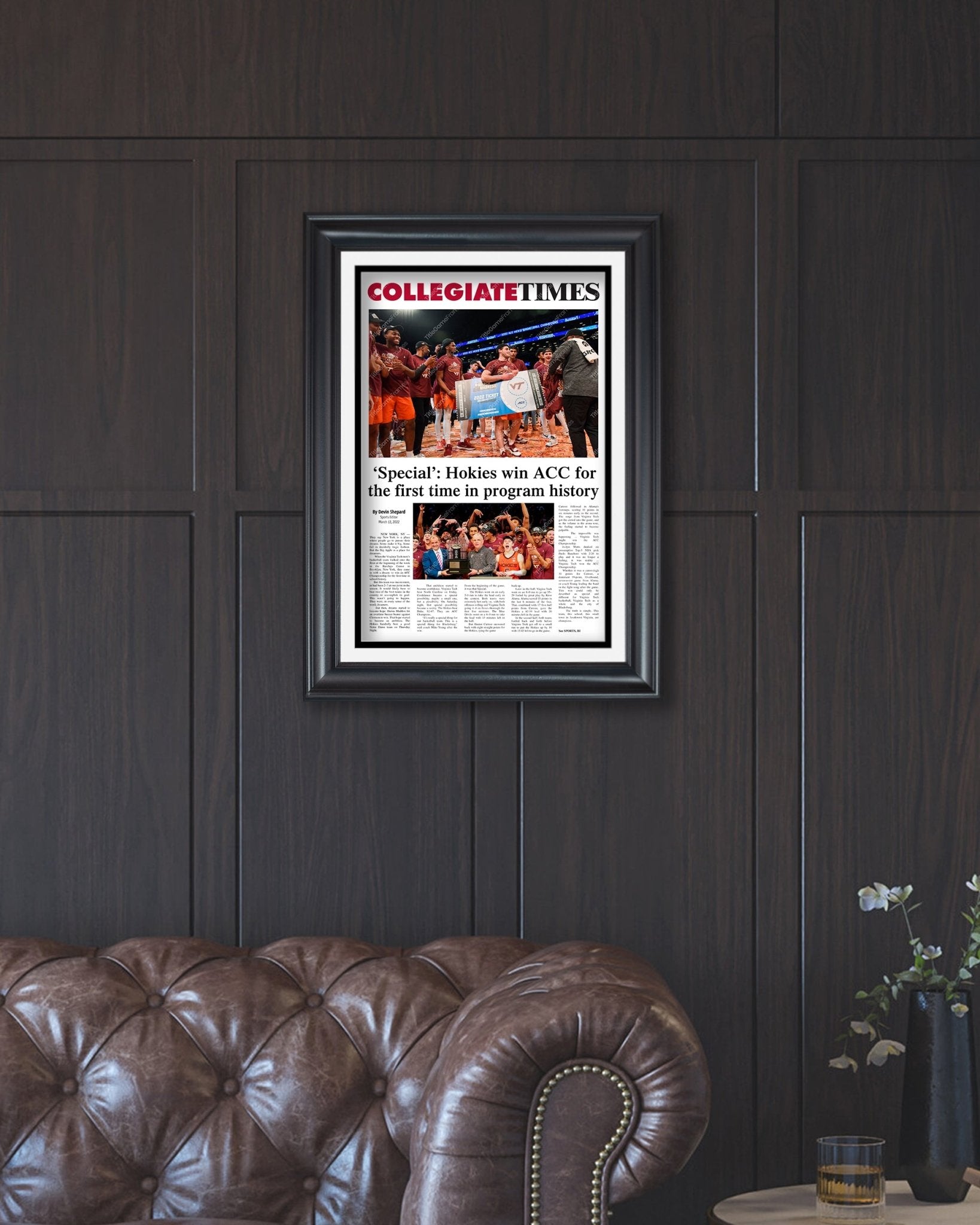 2022 Virginia Tech Hokies ACC NCAA Basketball Champions Framed Front Page Newspaper Print - Title Game Frames