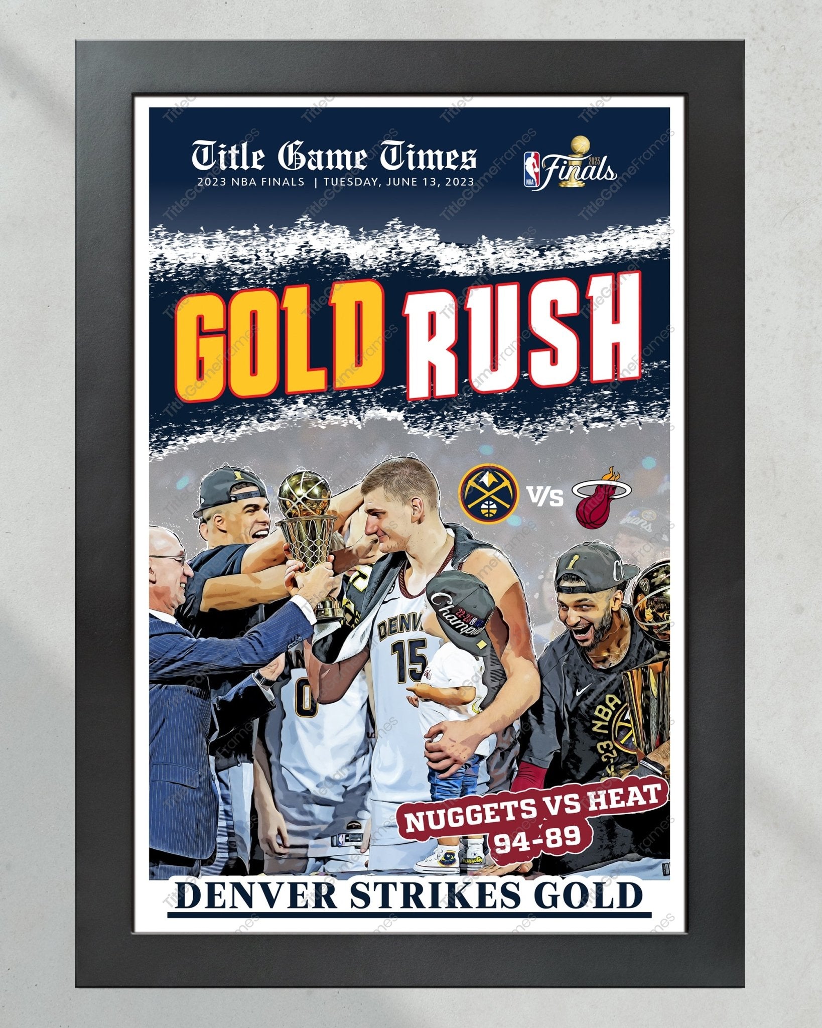 2023 Denver Nuggets NBA Champions 'GOLD RUSH' Framed Front Page Newspaper - TitleGameFrames.com
