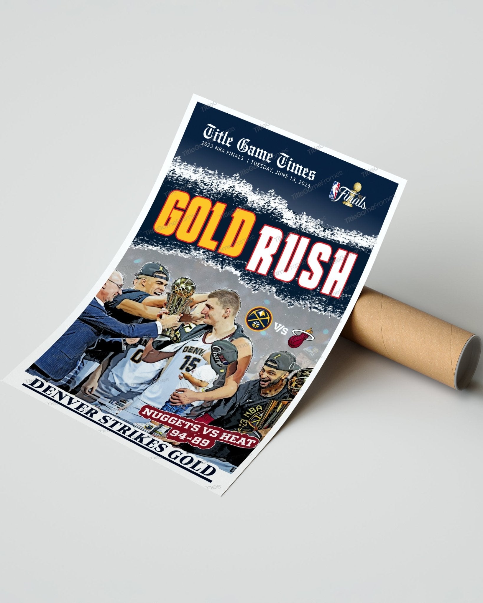 2023 Denver Nuggets NBA Champions 'GOLD RUSH' Framed Front Page Newspaper - TitleGameFrames.com