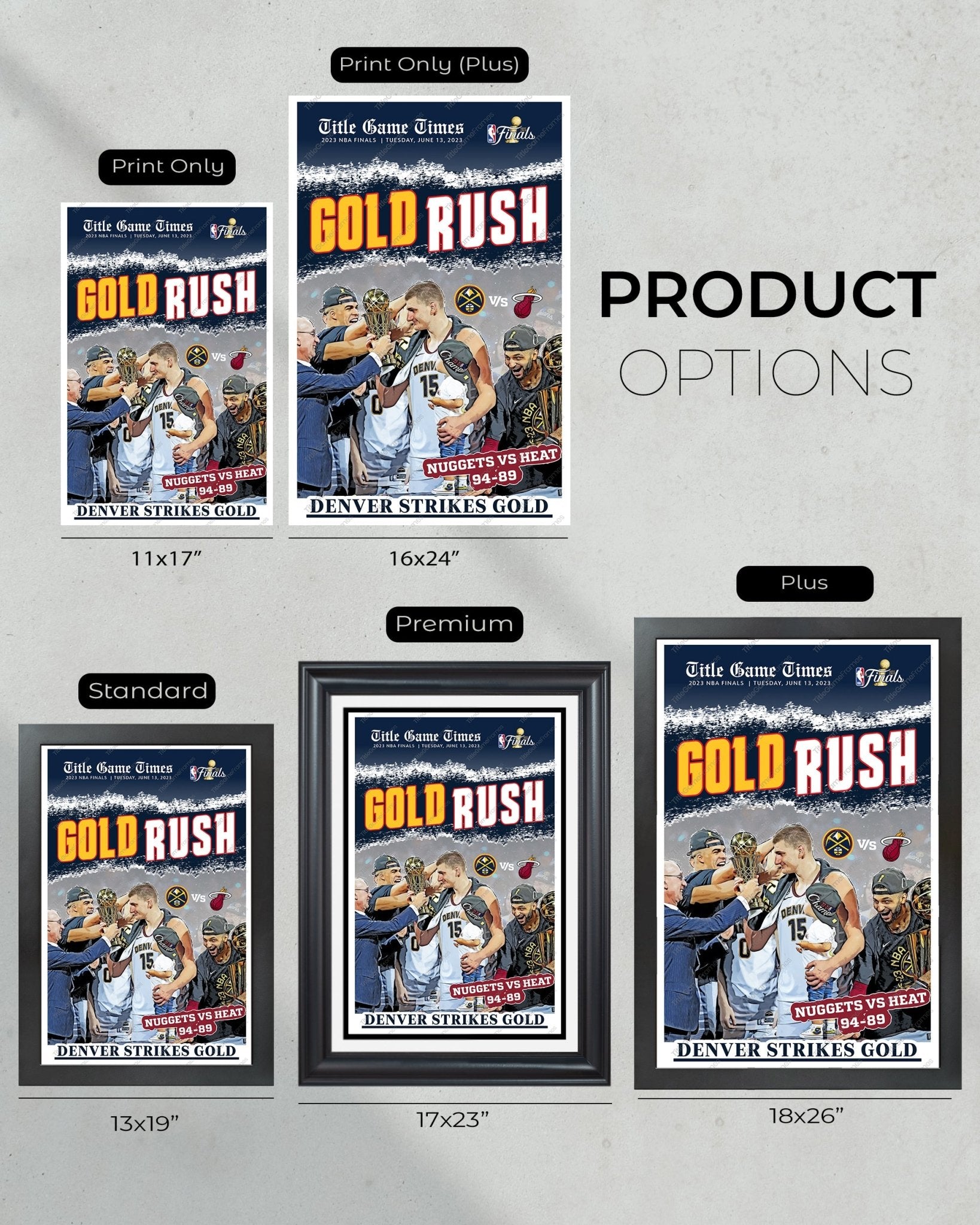 2023 Denver Nuggets NBA Champions 'GOLD RUSH' Framed Front Page Newspaper - TitleGameFrames.com