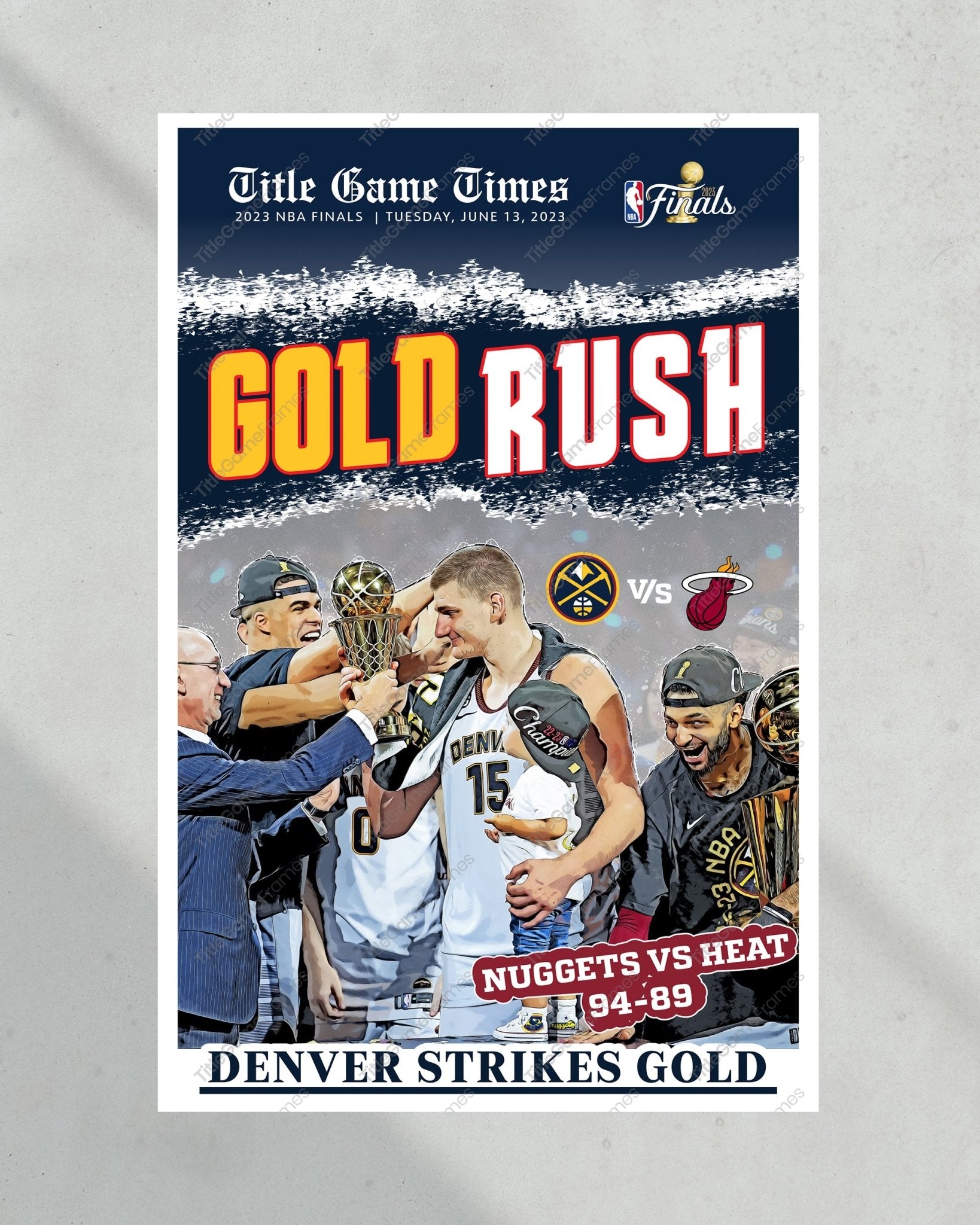 2023 Denver Nuggets NBA Champions 'GOLD RUSH' Framed Front Page Newspaper - TitleGameFrames.com