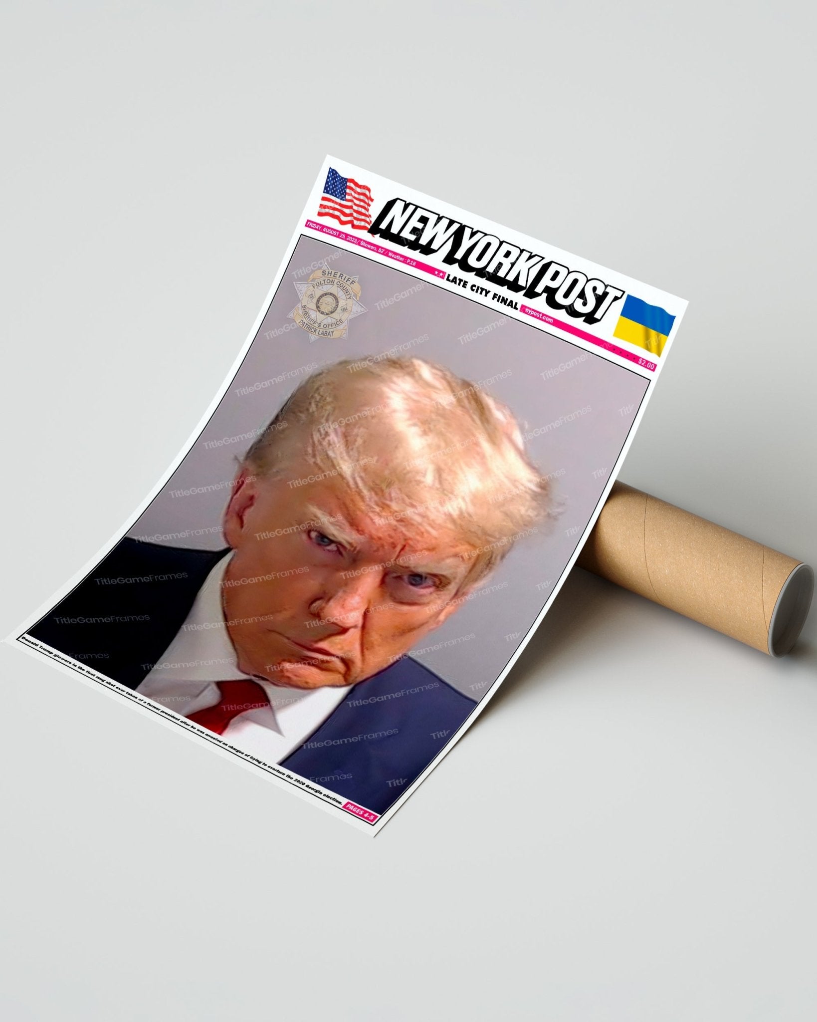 2023 Donald Trump's Epic 'Mug Shot' Framed Newspaper - TitleGameFrames.com