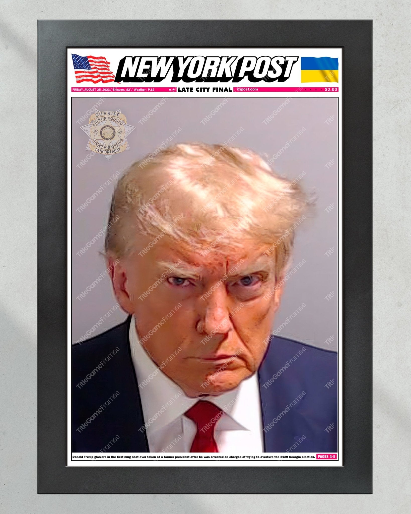 2023 Donald Trump's Epic 'Mug Shot' Framed Newspaper - TitleGameFrames.com