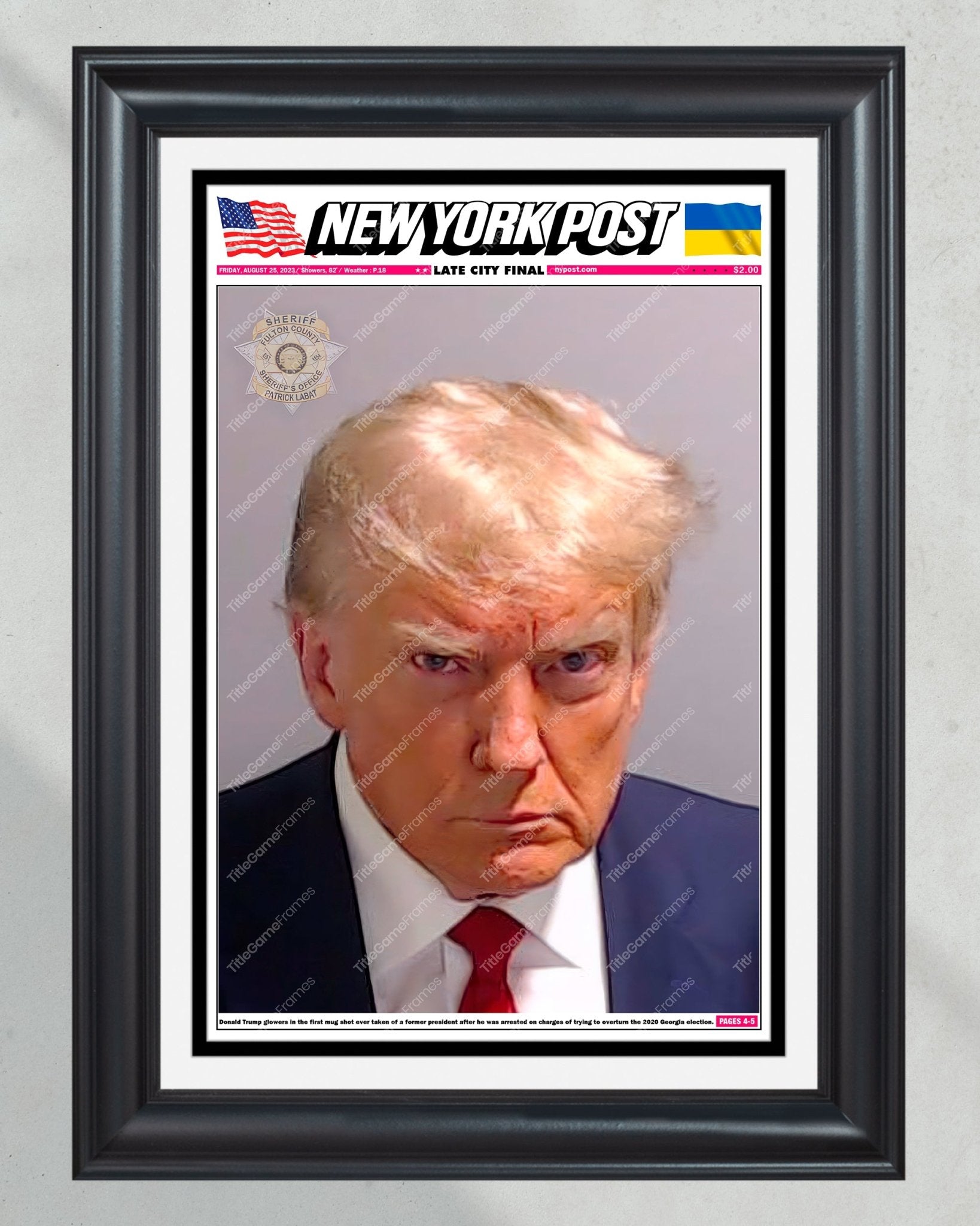 2023 Donald Trump's Epic 'Mug Shot' Framed Newspaper - TitleGameFrames.com