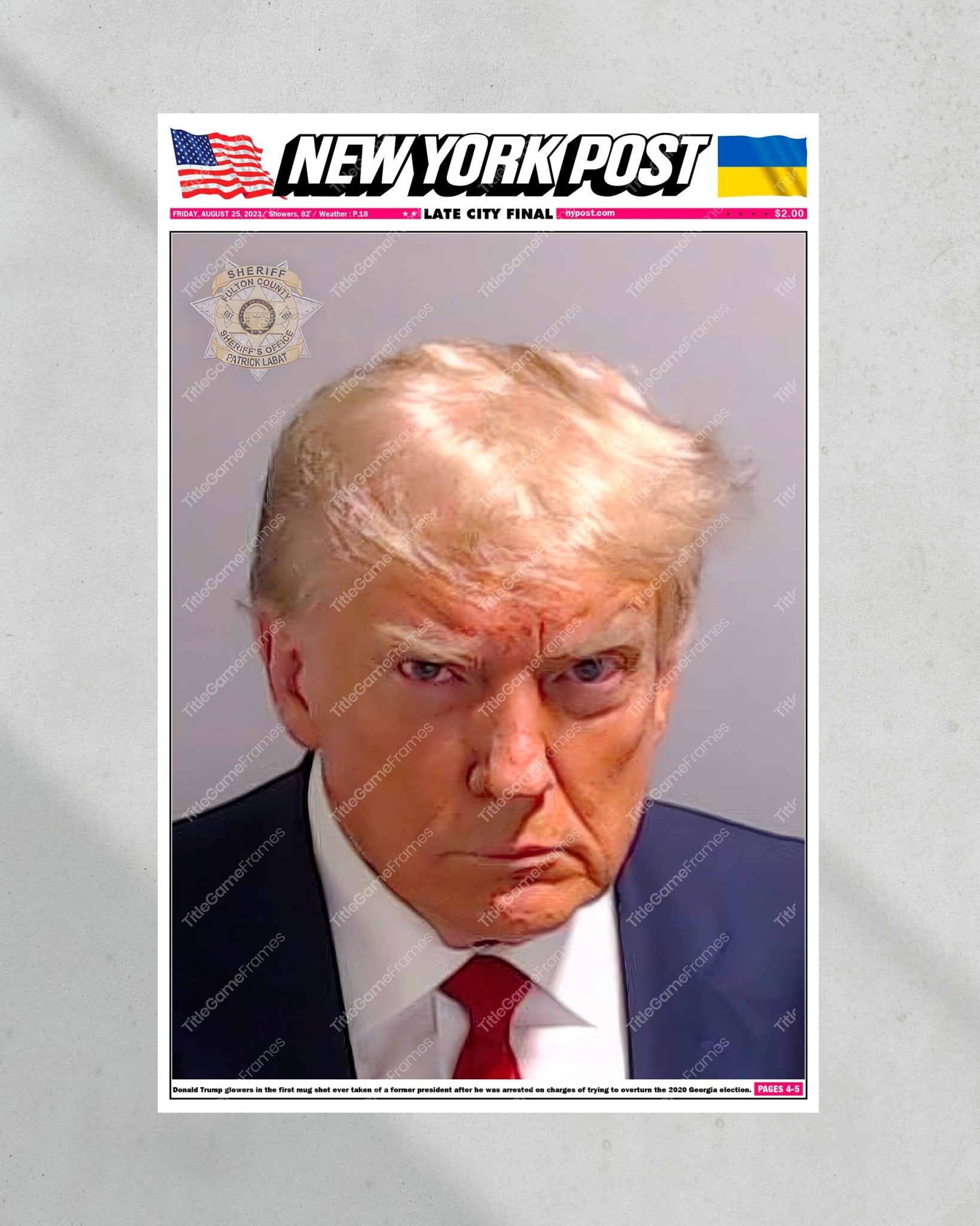 2023 Donald Trump's Epic 'Mug Shot' Framed Newspaper - TitleGameFrames.com