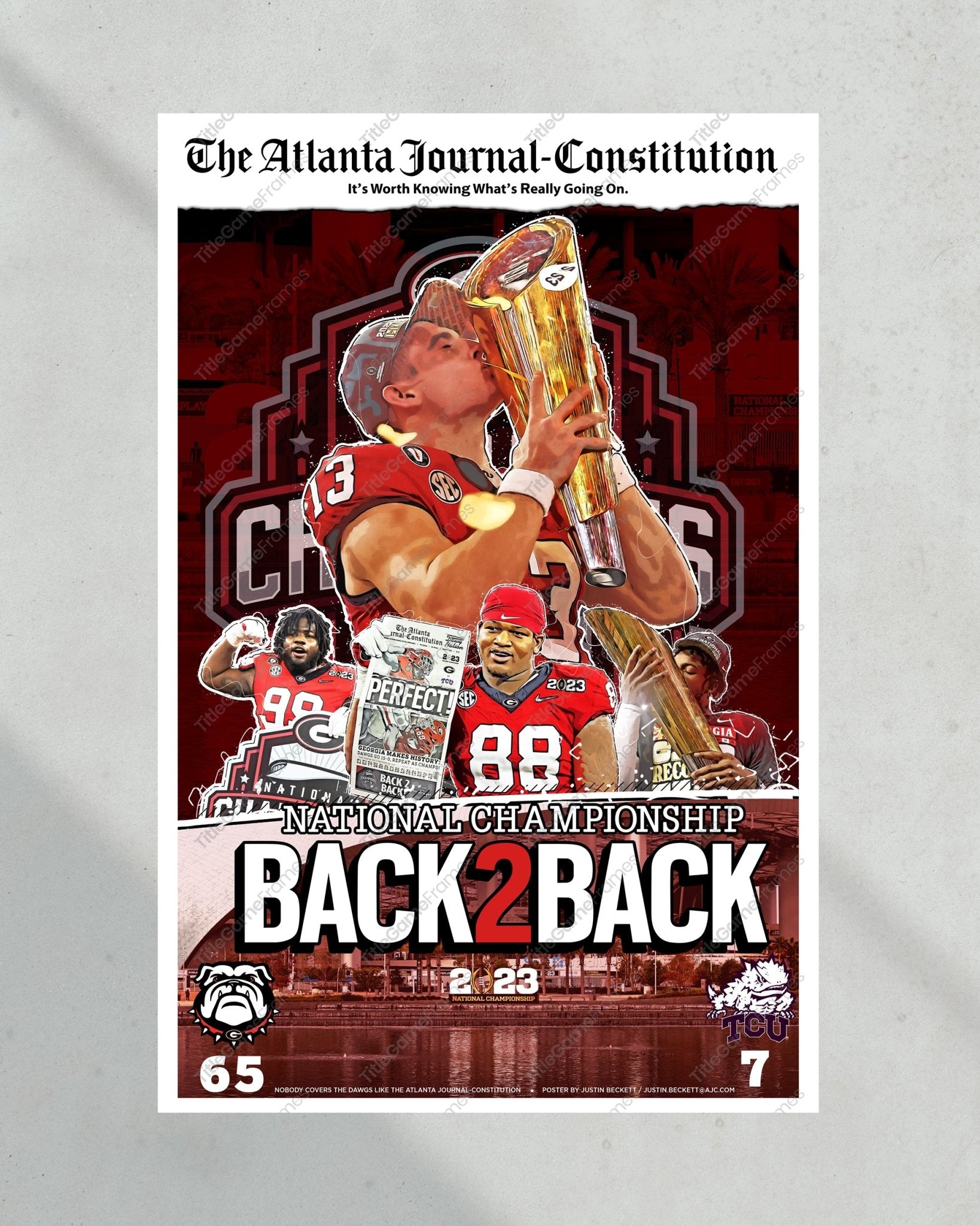 2023 Georgia Bulldogs 'Back 2 Back' College Football National Champions Framed Newspaper (Copy) - TitleGameFrames.com