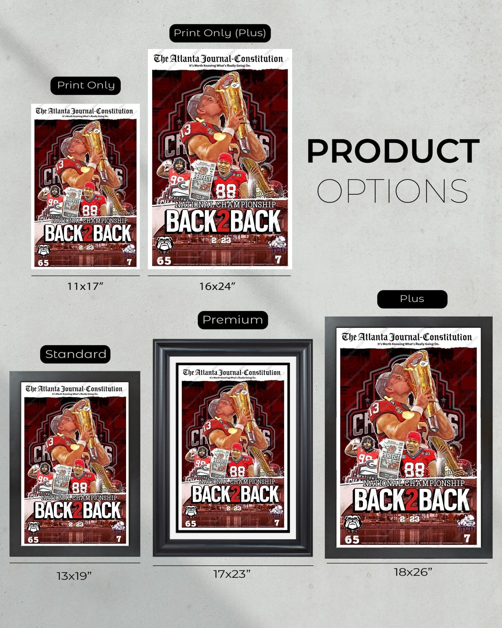 2023 Georgia Bulldogs 'Back 2 Back' College Football National Champions Framed Newspaper (Copy) - TitleGameFrames.com